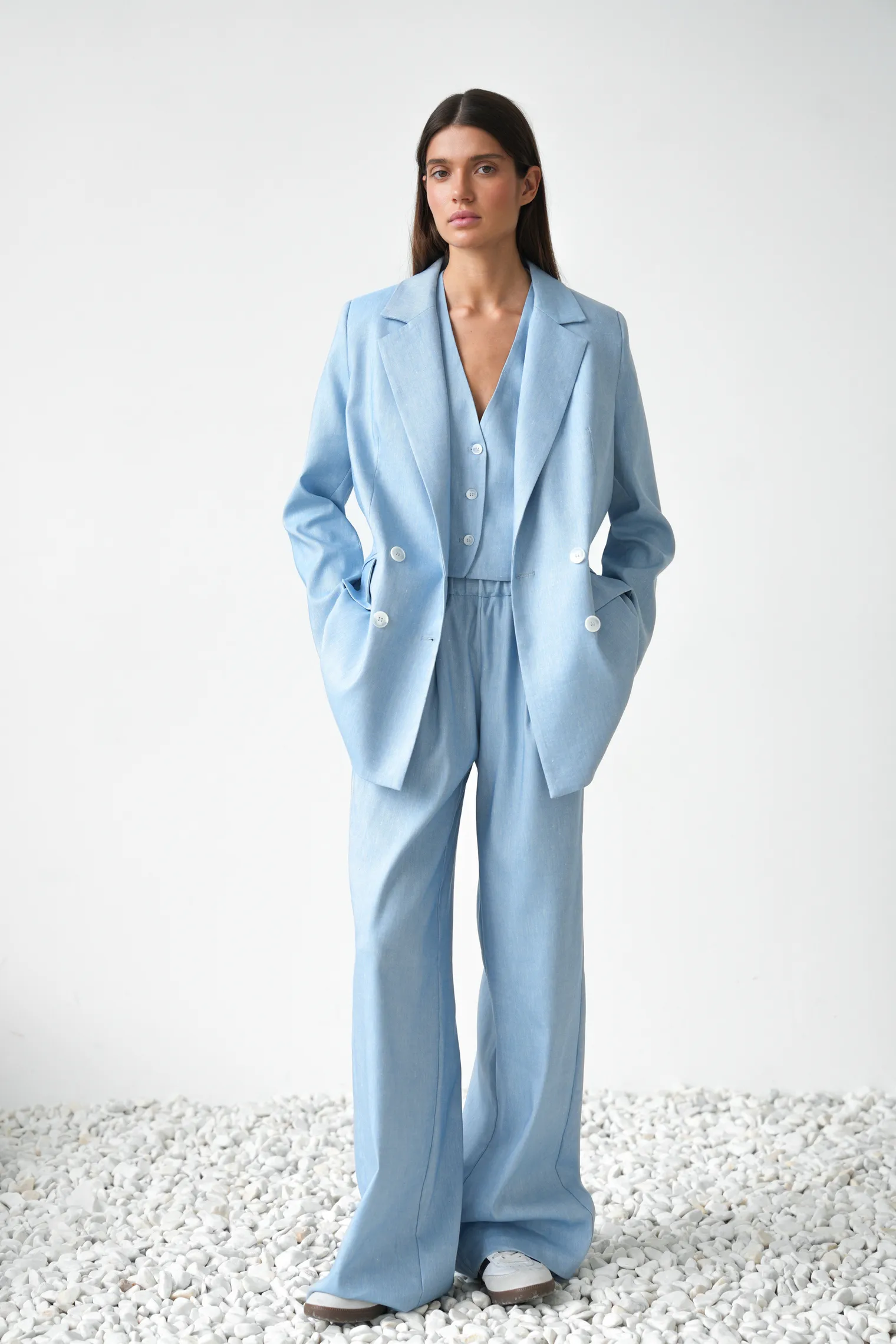 Брюки прямого кроя голубого цвета фото 3