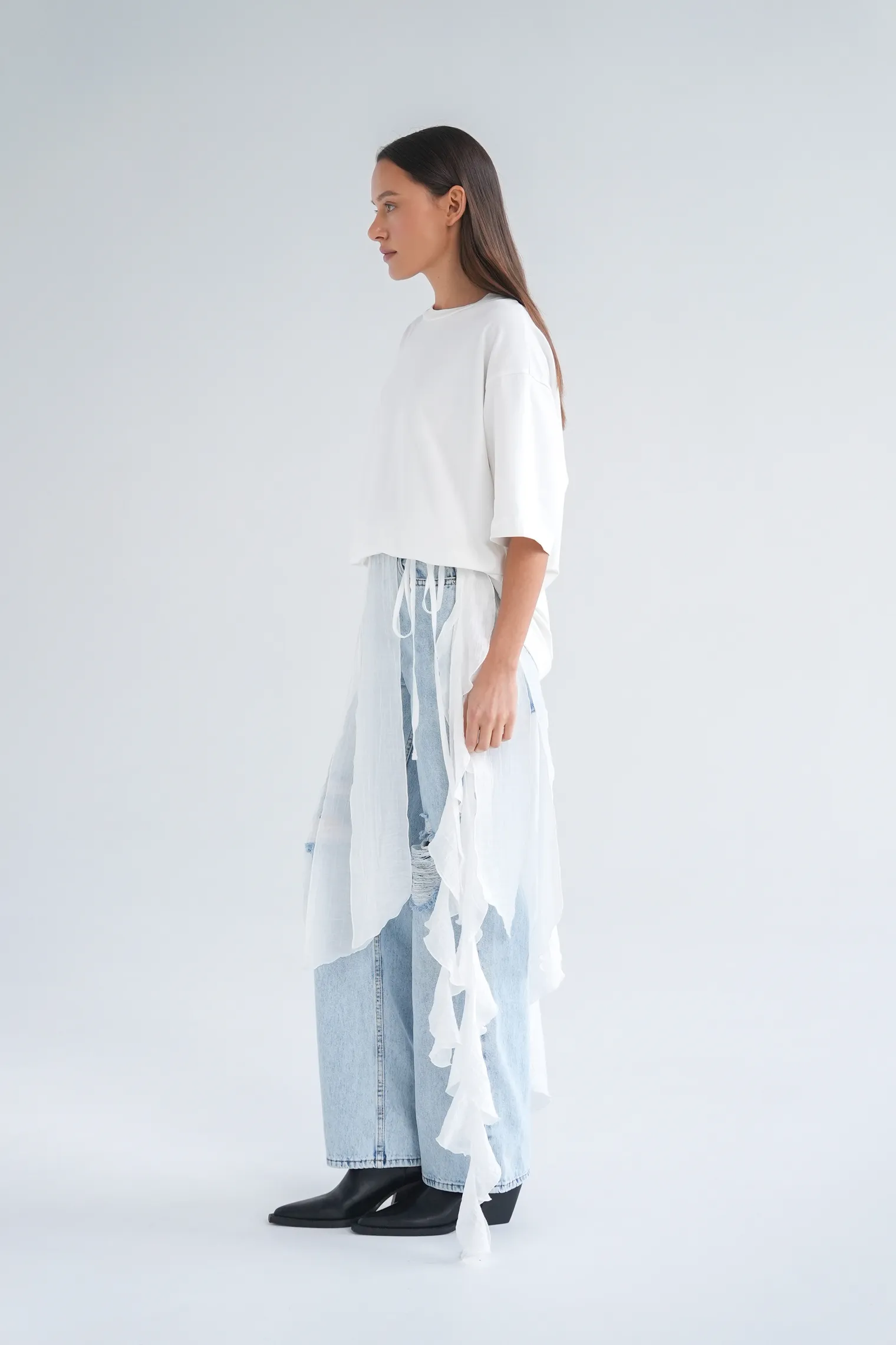 Юбка-баска из жатой ткани цвета тофу фото 3