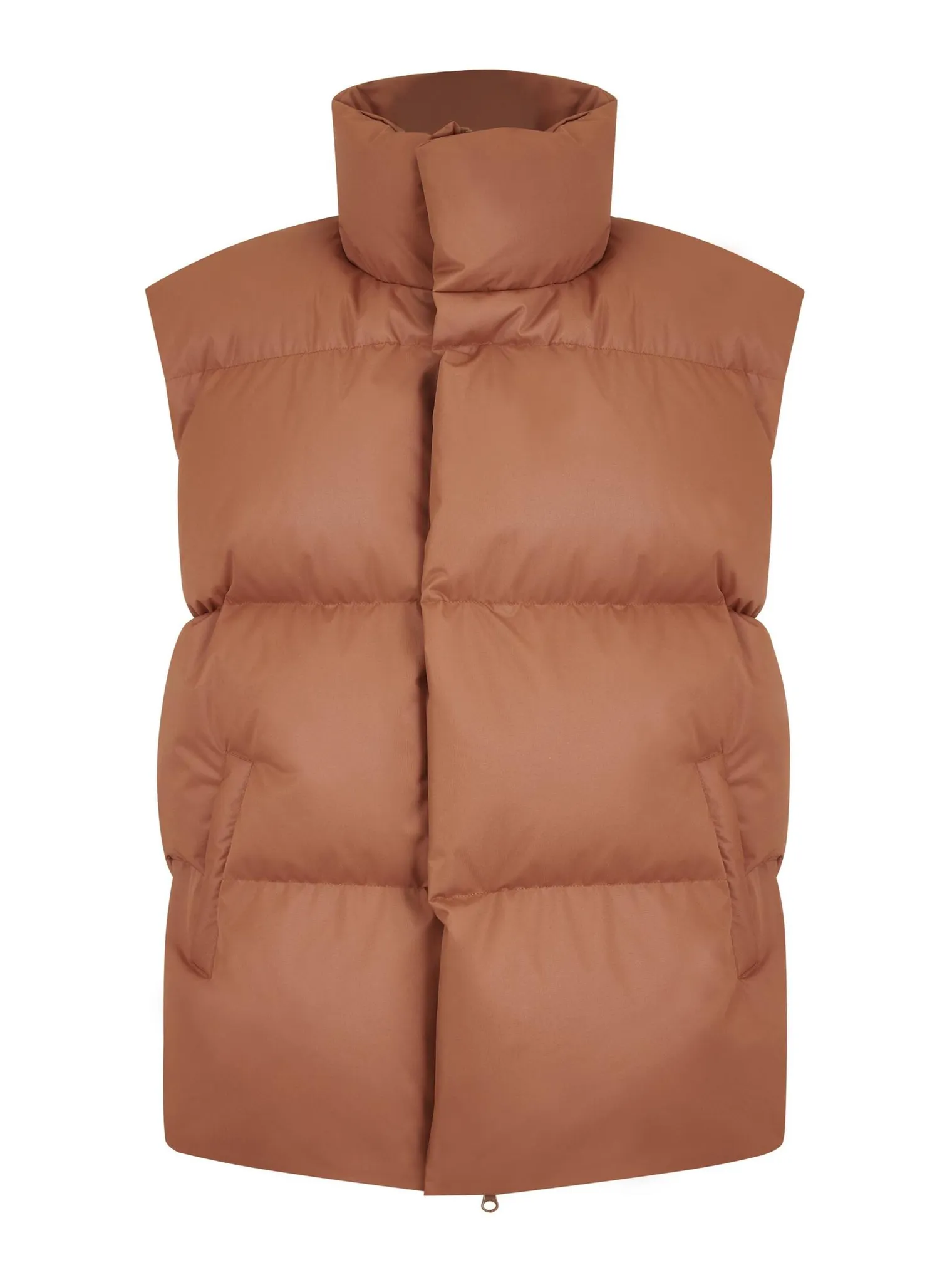 Жилет пуховой стёганный карамельного цвета фото 8