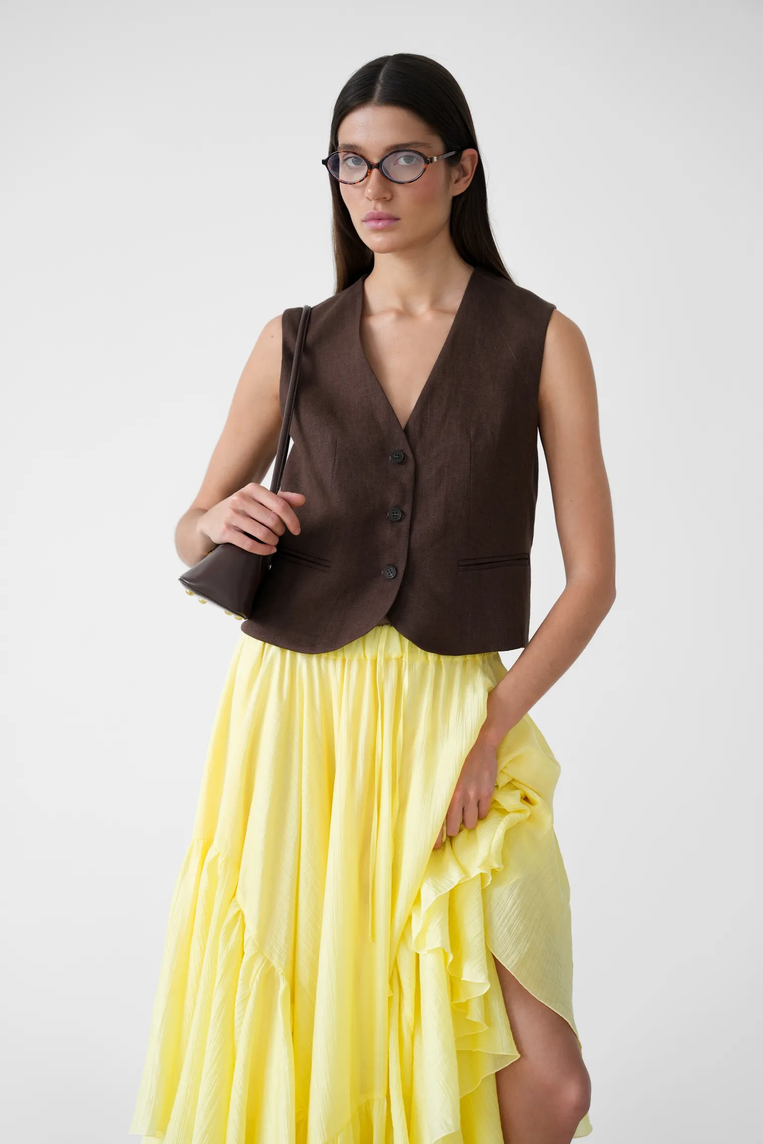 Юбка миди с воланами цвета молочный лимон фото 7