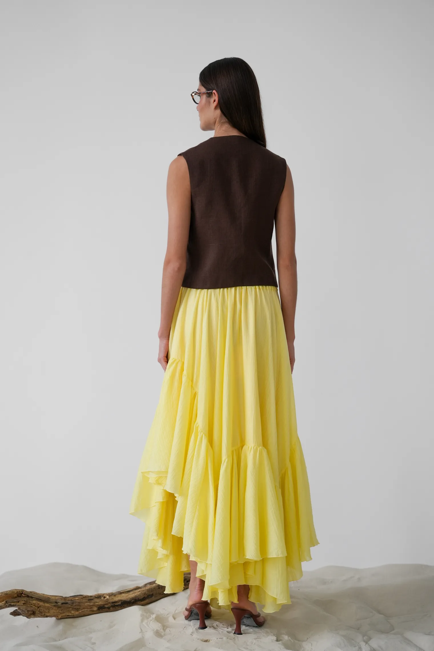 Юбка миди с воланами цвета молочный лимон фото 4