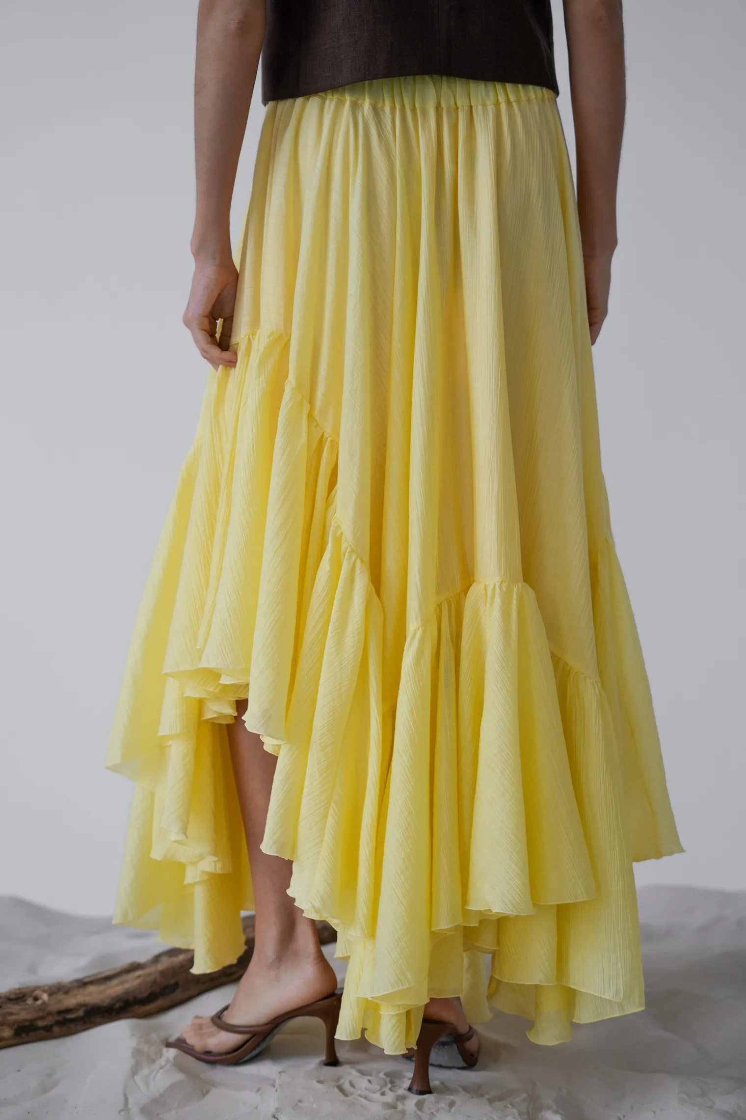 Юбка миди с воланами цвета молочный лимон фото 6