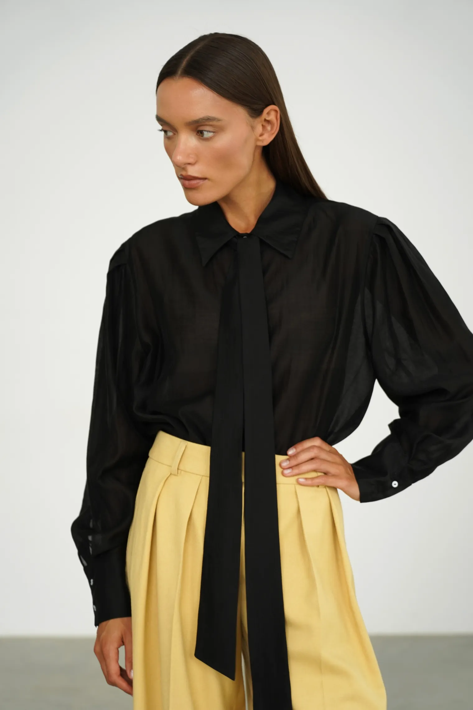 Рубашка из прозрачной ткани чёрного цвета фото 1