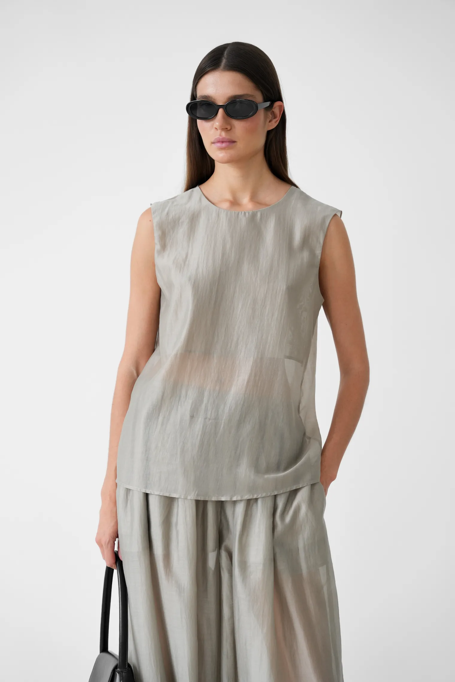 Топ из прозрачной ткани бежевого цвета фото 1