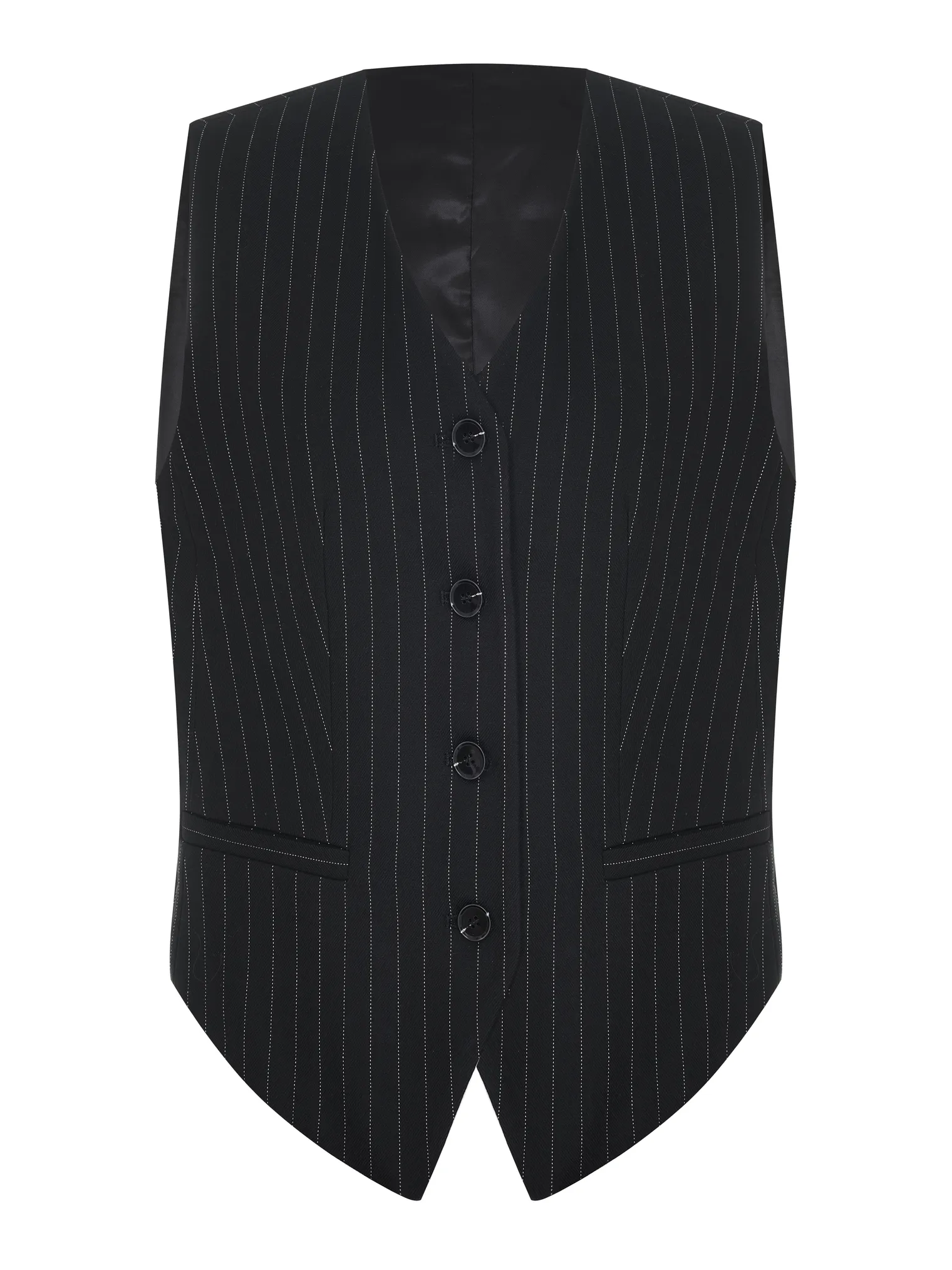 Однобортный жилет с пуговицами в полоску чёрного цвета фото 1
