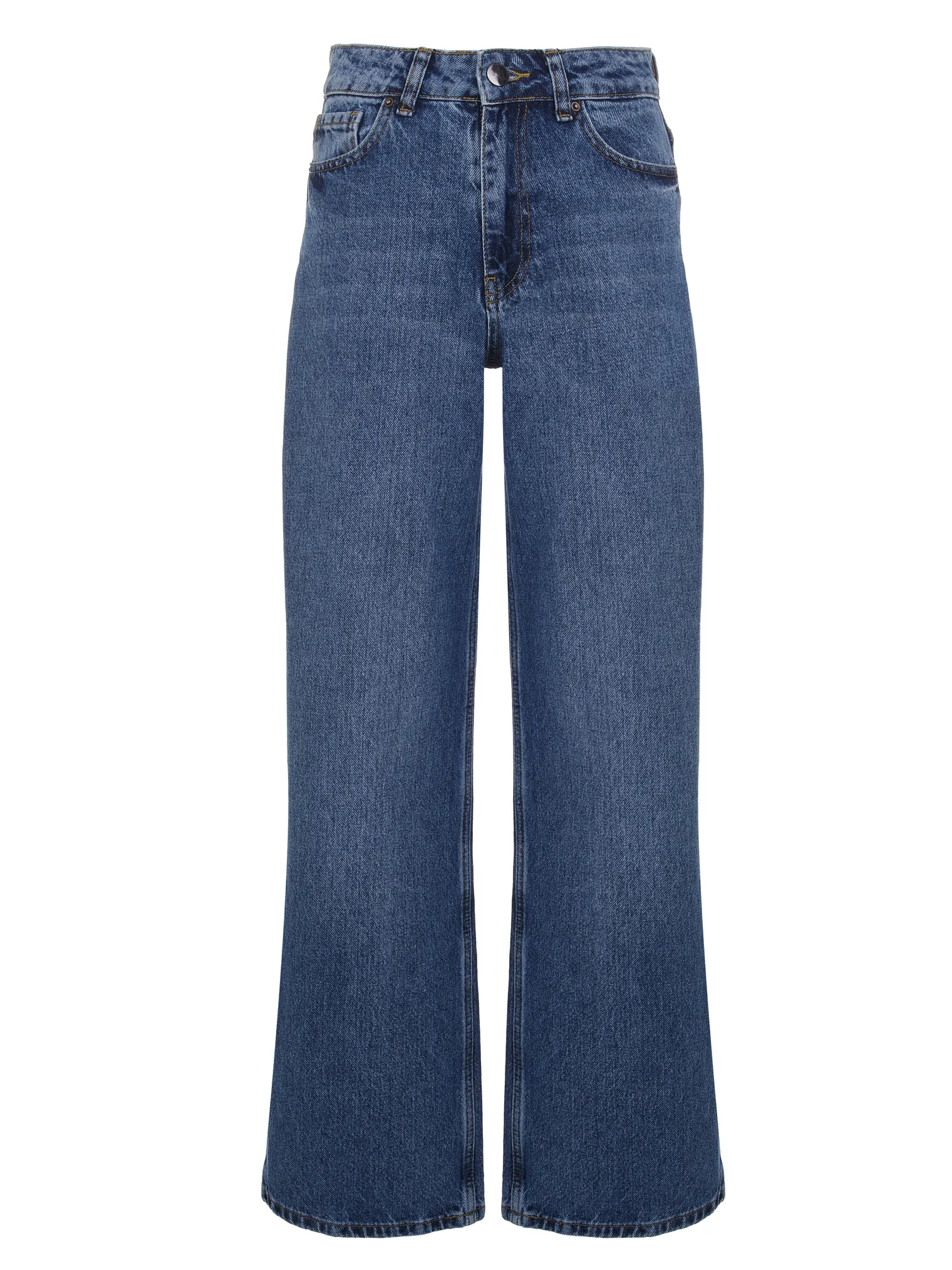 Джинсы широкого кроя с завышенной талией цвета синяя варка фото 1