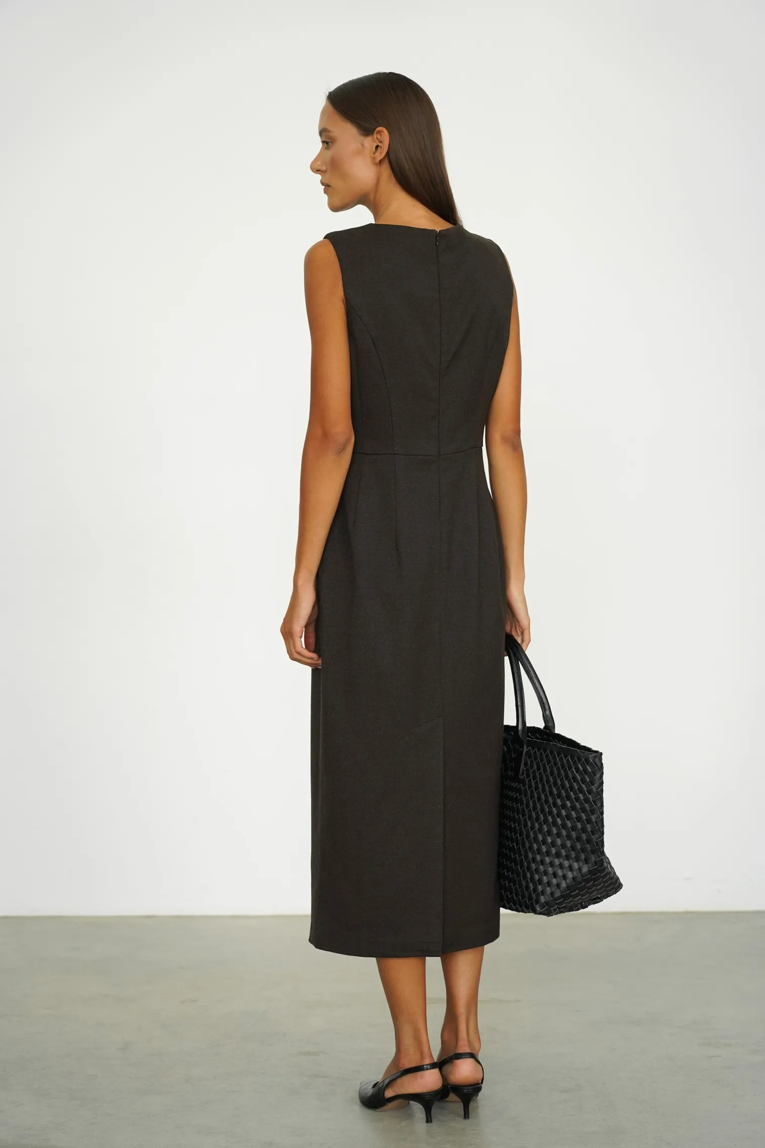 Платье миди без рукавов в цвете коричневый меланж фото 3