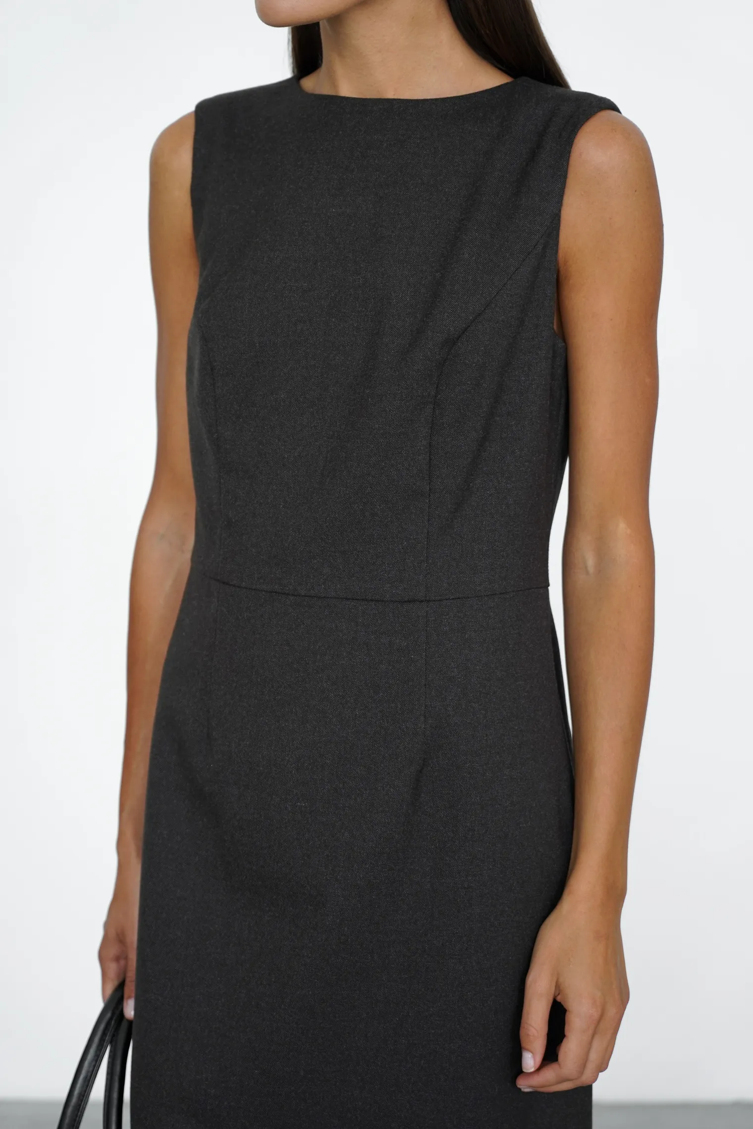 Платье миди без рукавов в цвете коричневый меланж фото 2