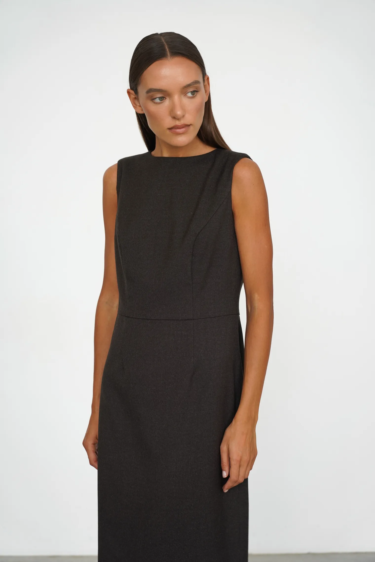 Платье миди без рукавов в цвете коричневый меланж фото 6