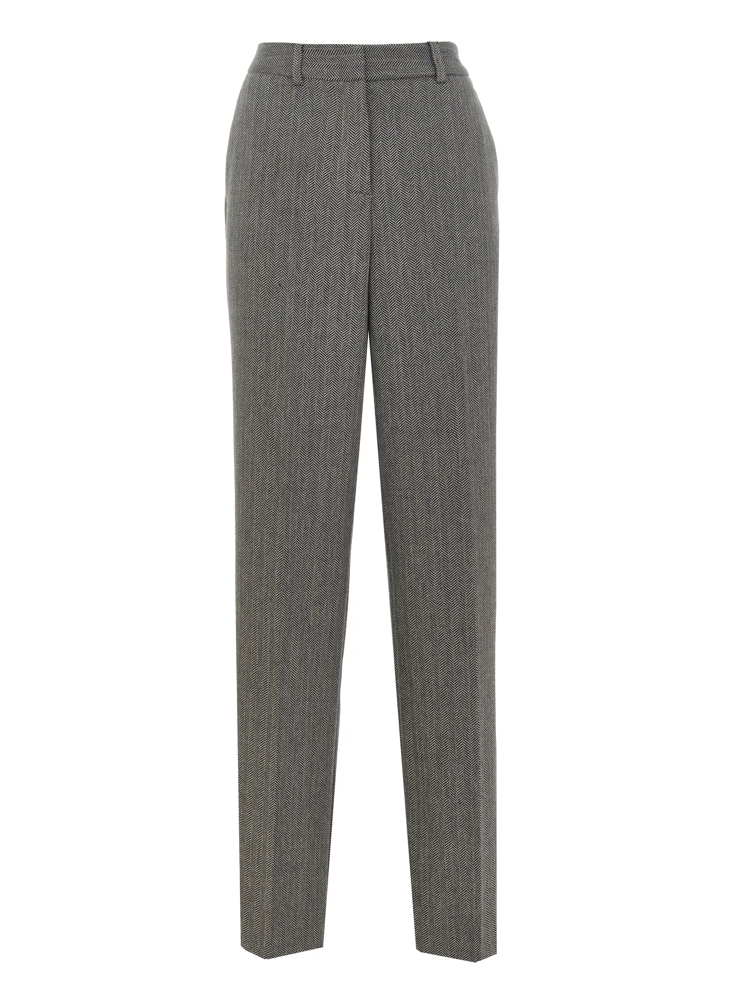 Брюки с завышенной талией прямого кроя цвета чёрно-бежевого в ёлочку фото 1