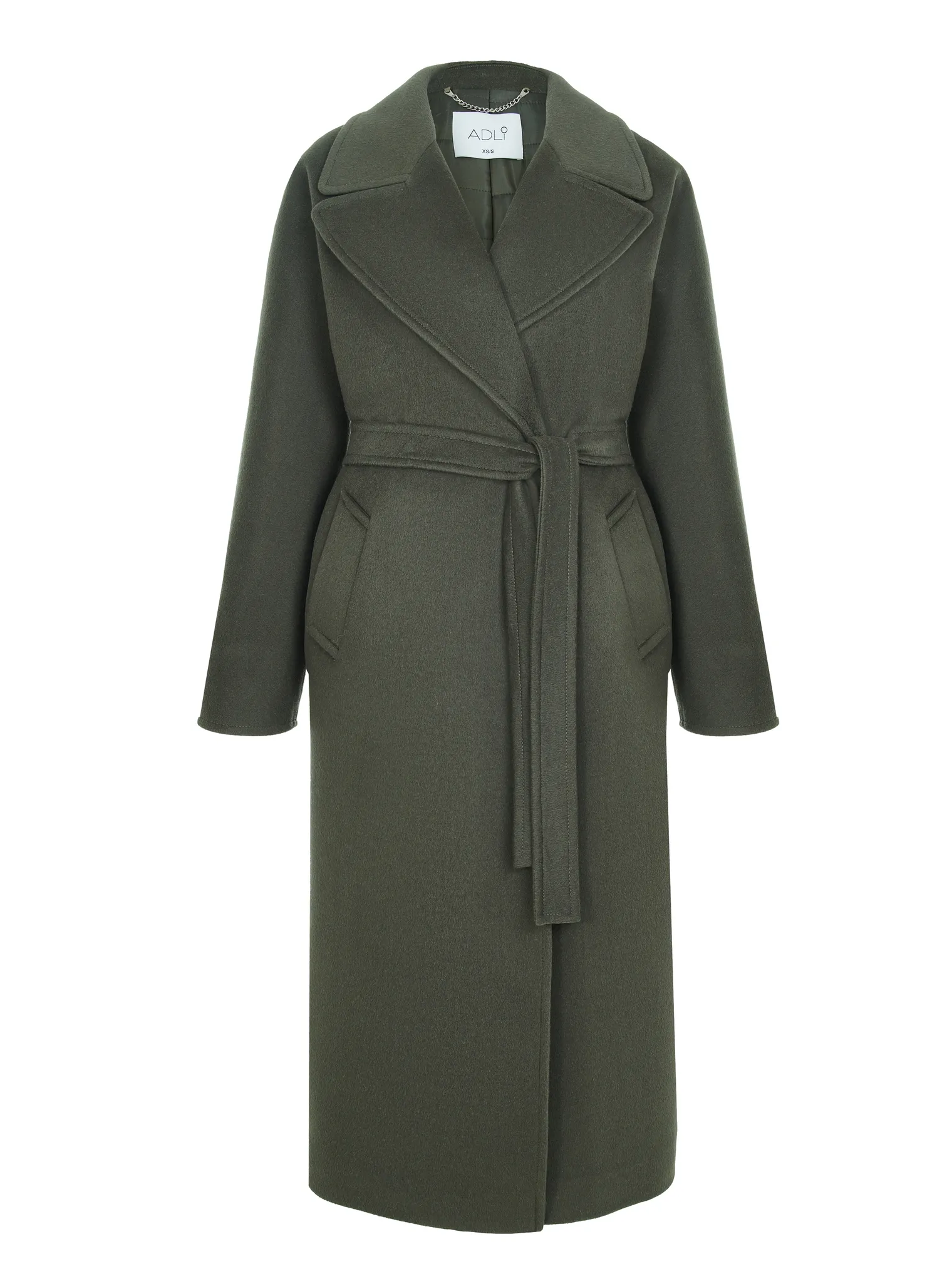 Зимнее пальто-халат с цельнокройным рукавом цвета хаки фото 1