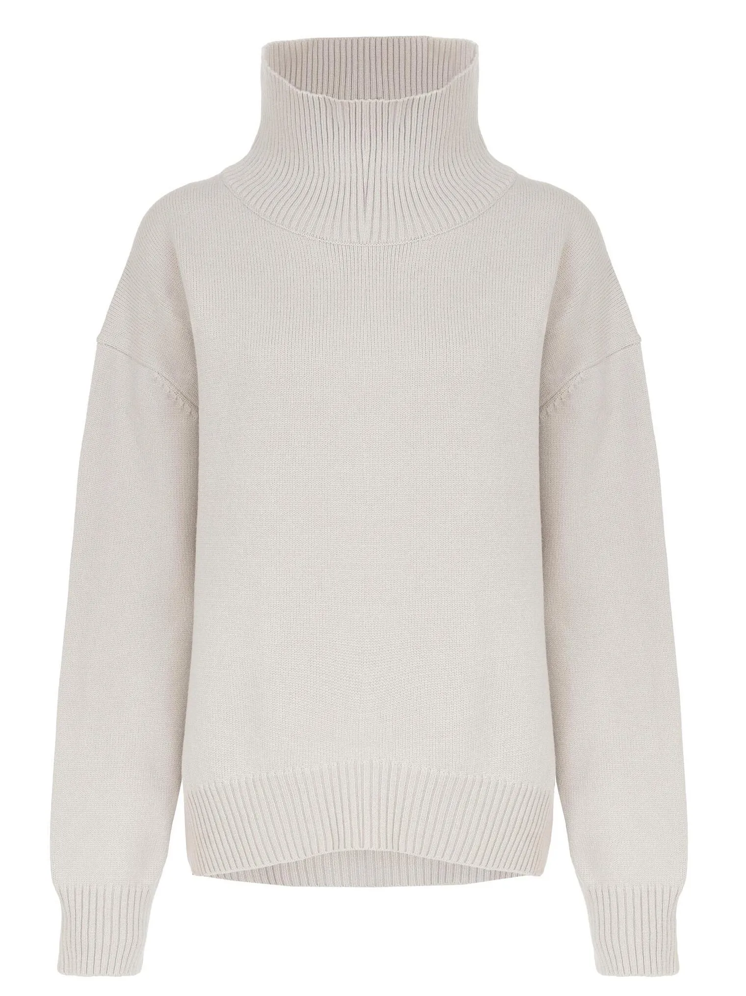 Джемпер мелкой вязки с высоким воротником цвета латте фото 8