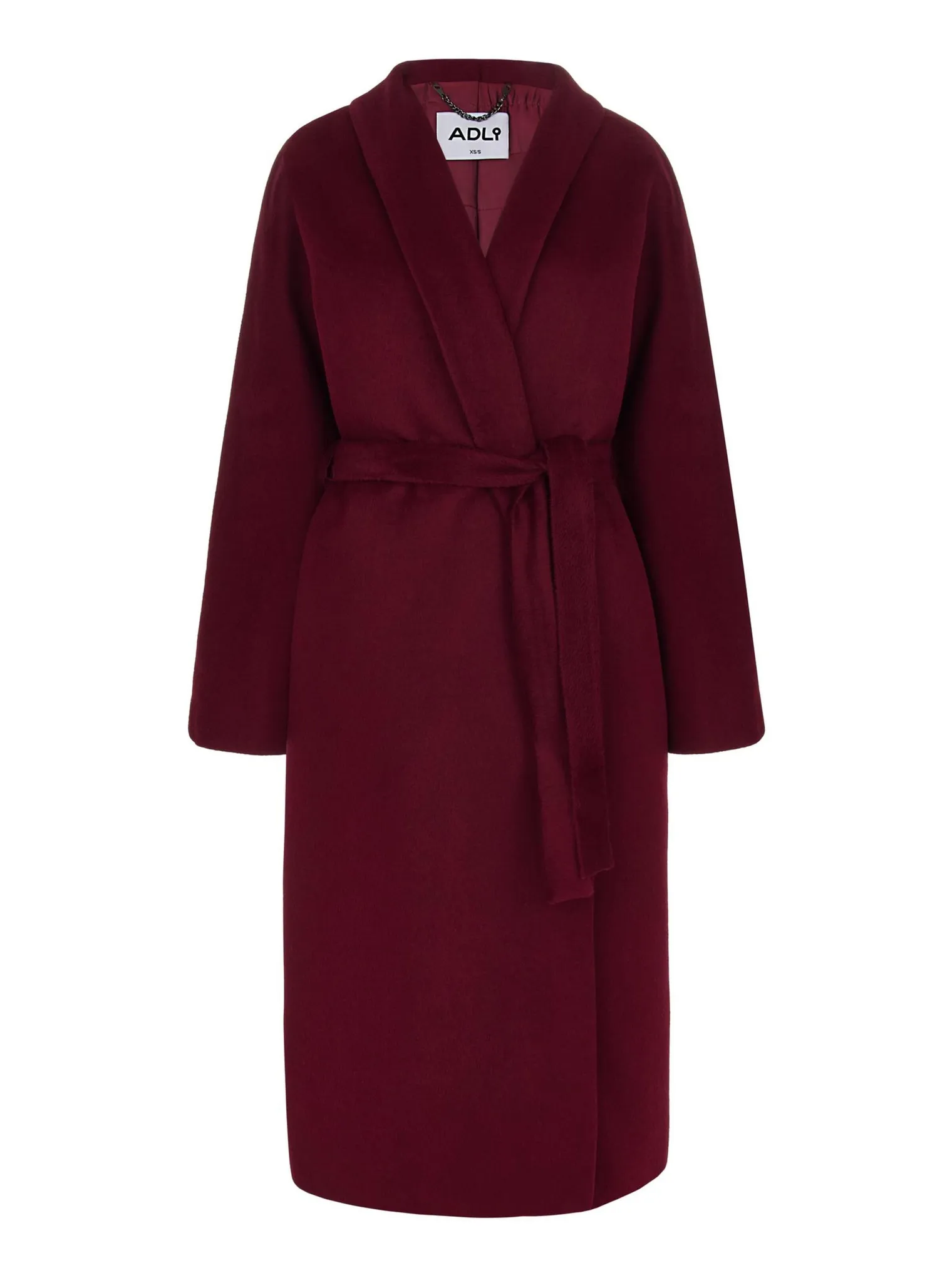 Зимнее пальто-халат свободного кроя с цельнокройным рукавом винного цвета фото 9