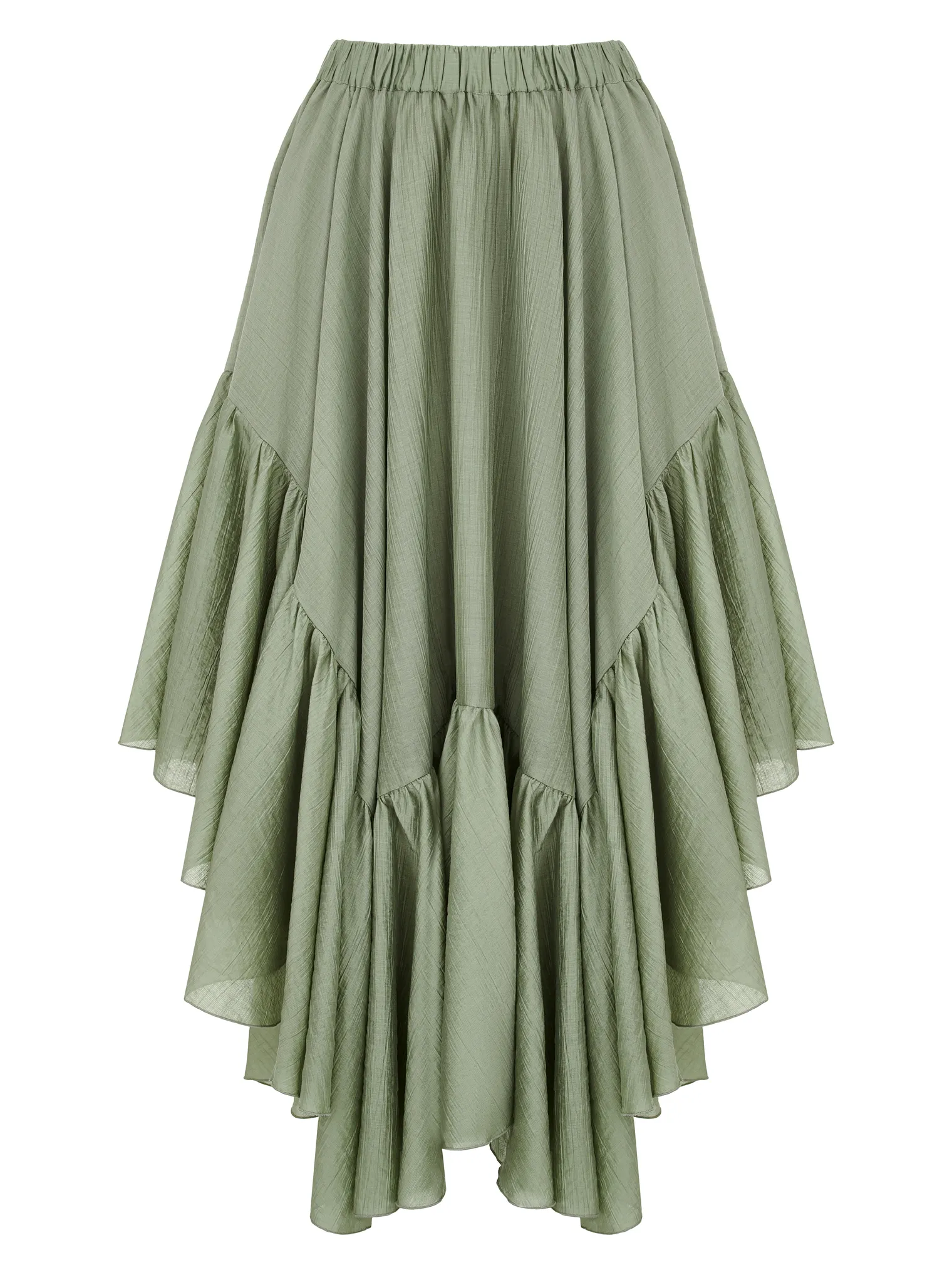 Юбка миди с воланами оливкового цвета фото 7