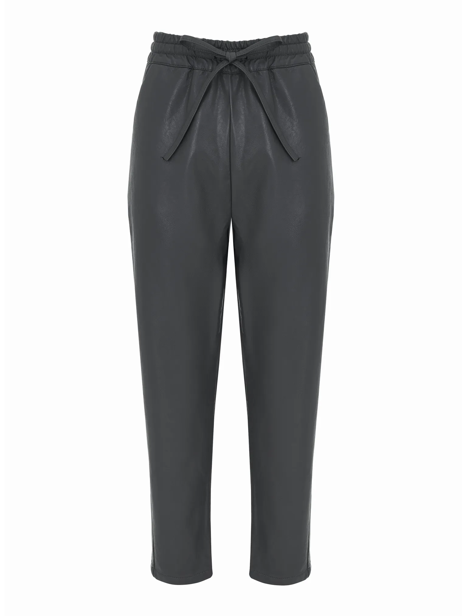 Брюки из экокожи со шнурком графитового цвета фото 1