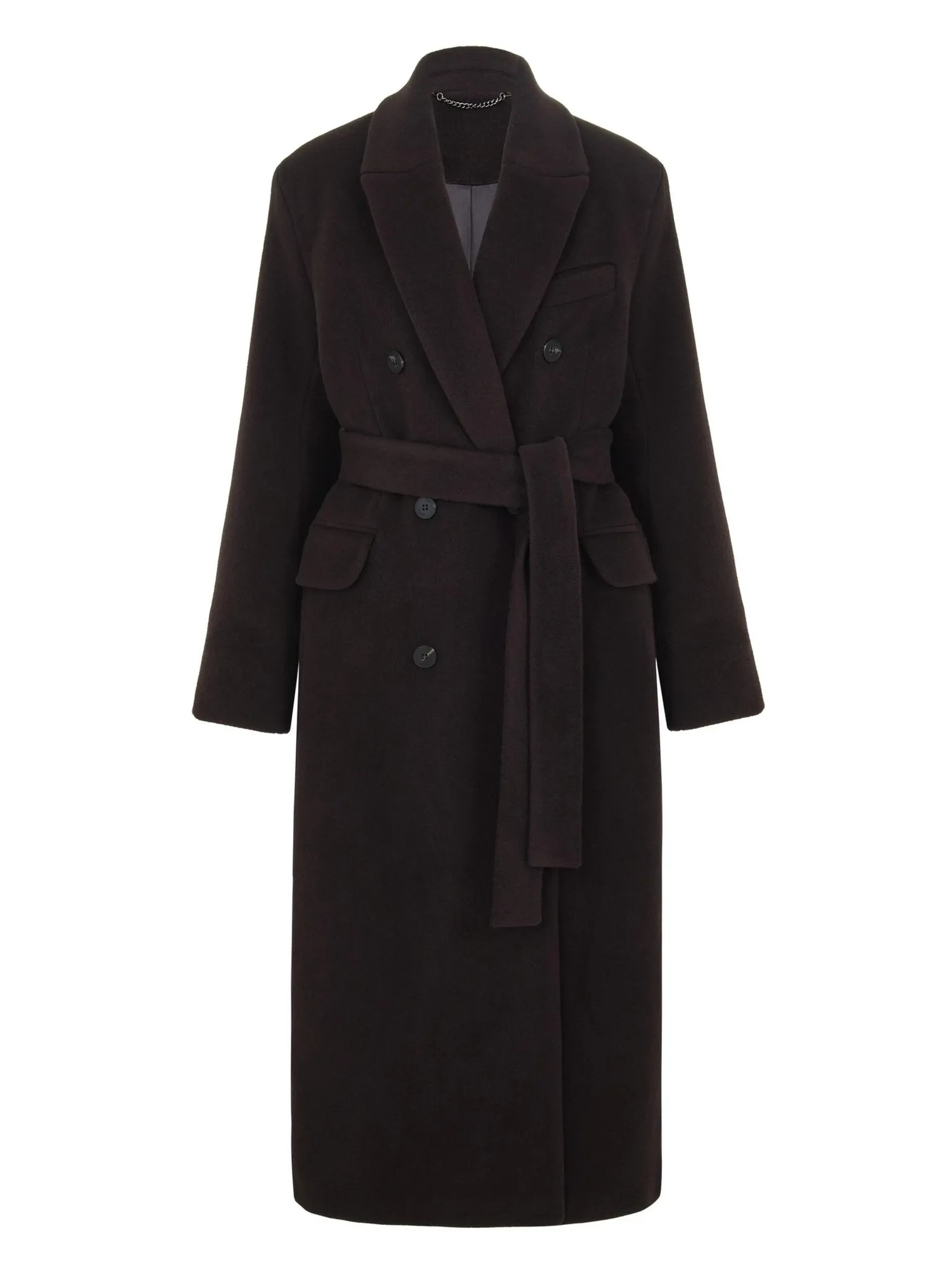 Пальто двубортное с втачным рукавом с поясом цвета горький шоколад фото 10