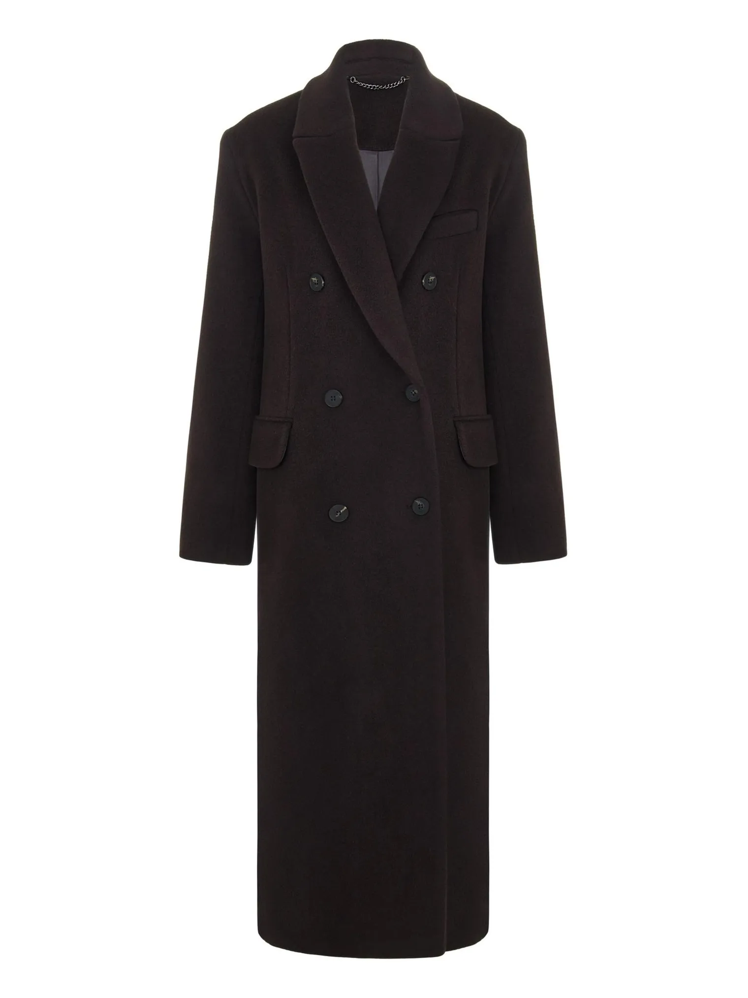 Пальто двубортное с втачным рукавом с поясом цвета горький шоколад фото 9