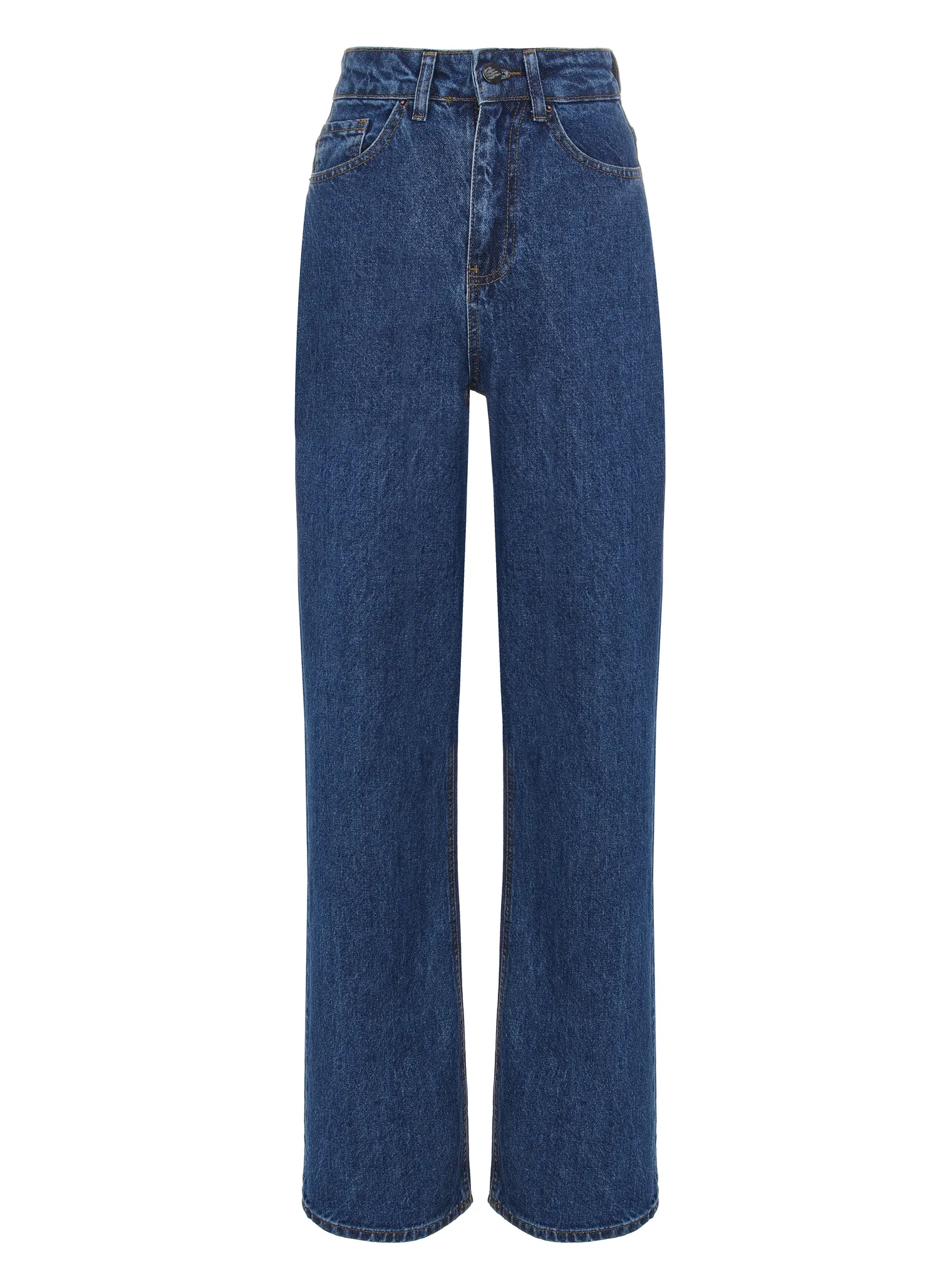 Джинсы широкого кроя с завышенной талией синего цвета фото 1