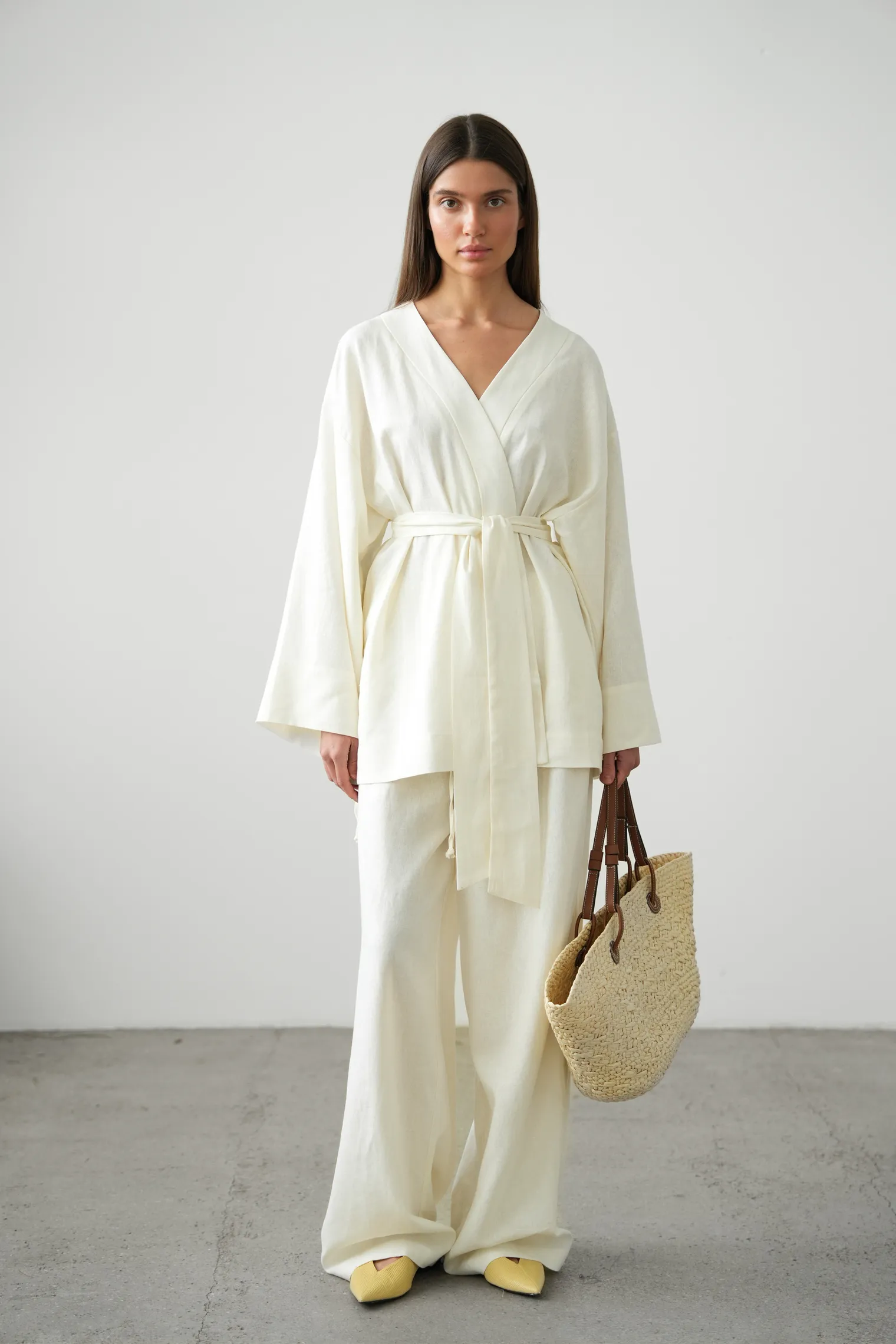 Кимоно с поясом цвета тофу фото 7