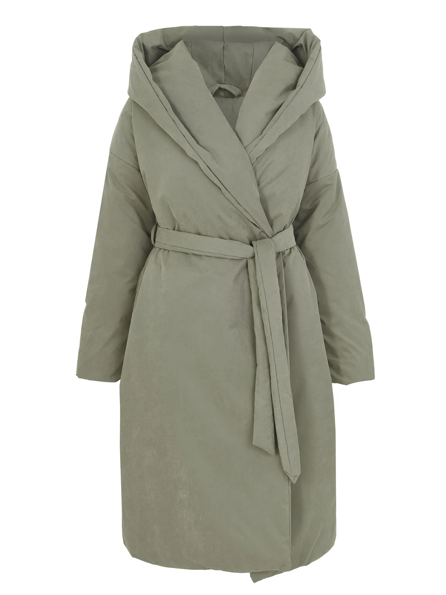 Пальто-одеяло с капюшоном оливкового цвета фото 1