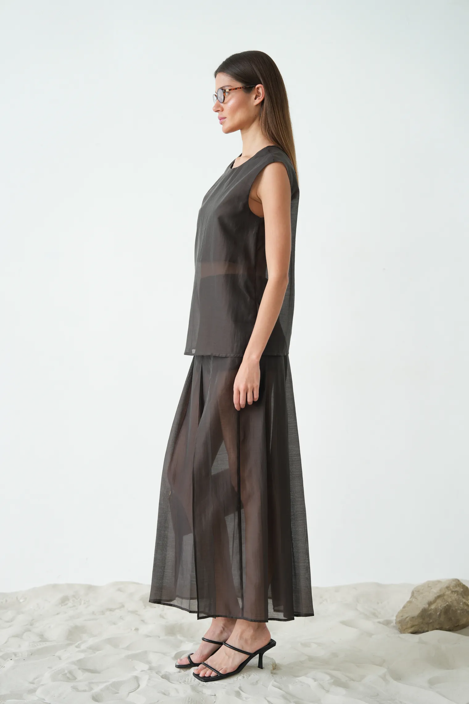 Топ из прозрачной ткани цвета горький шоколад фото 5