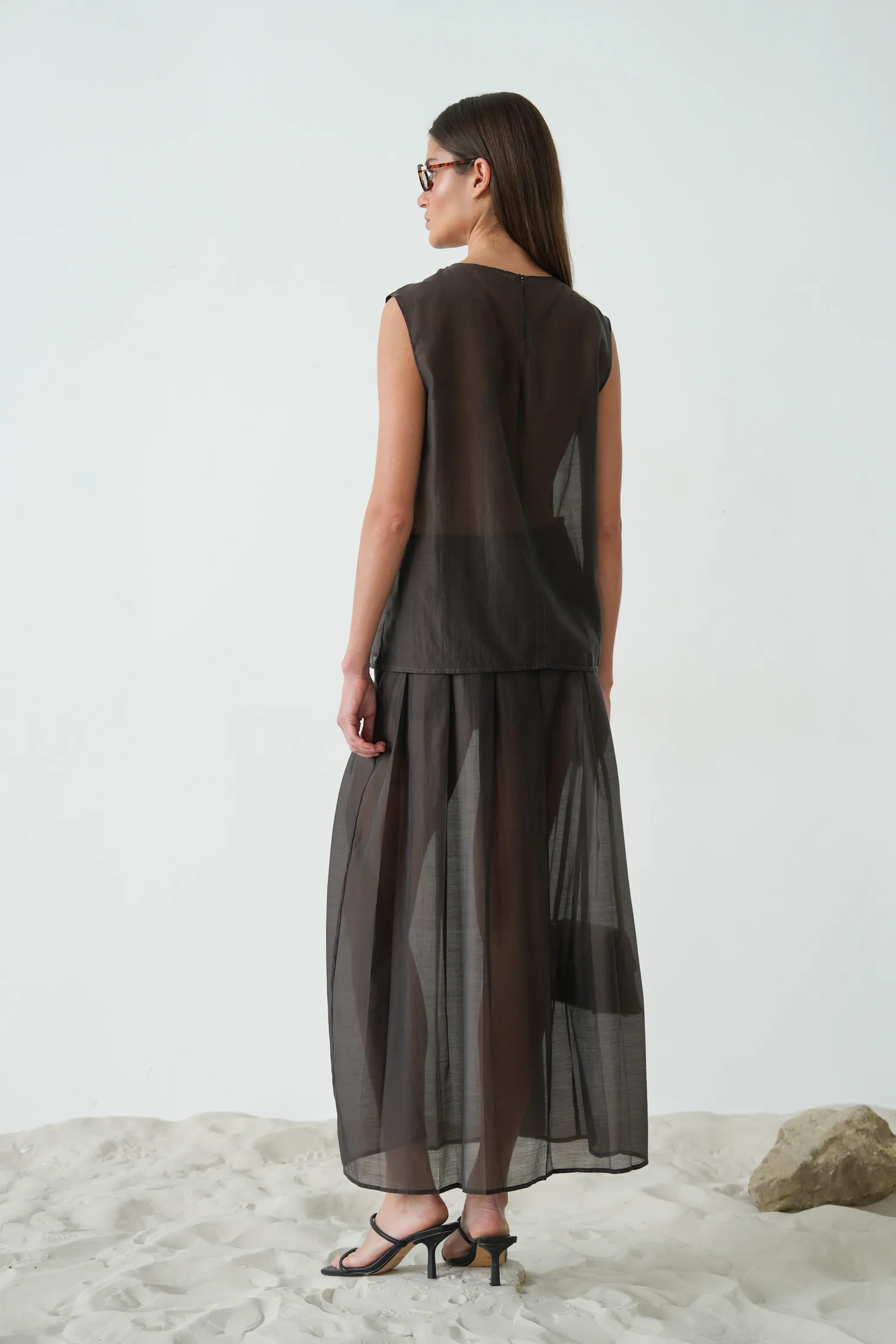 Топ из прозрачной ткани цвета горький шоколад фото 6