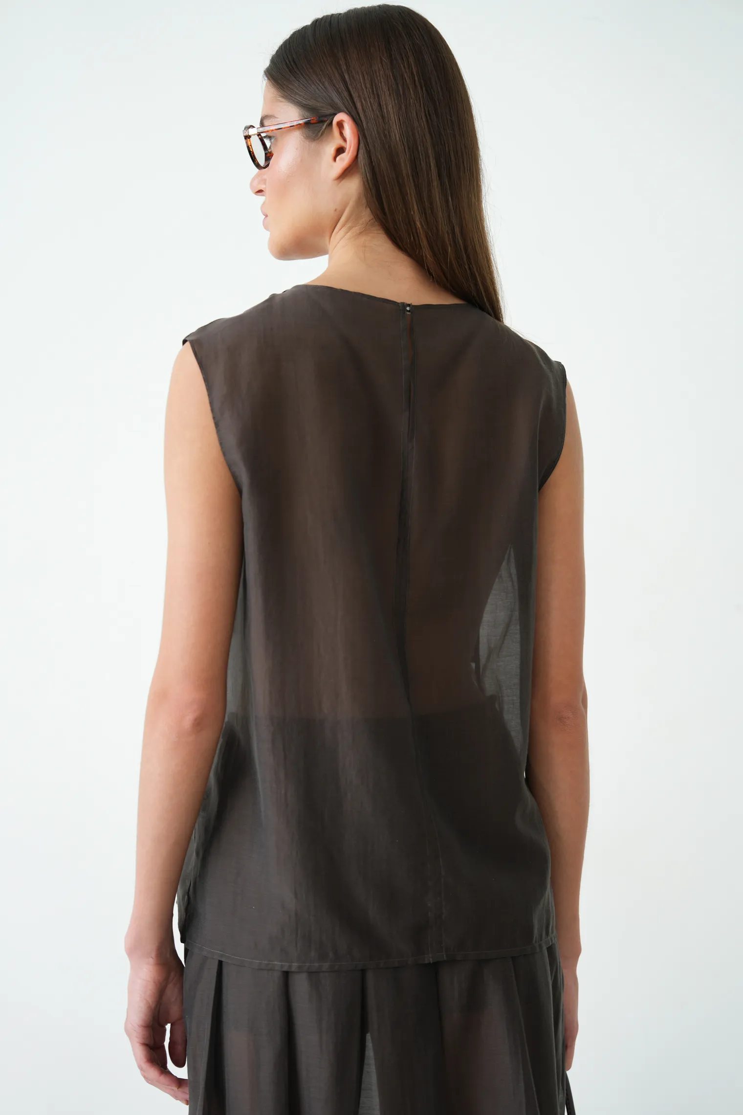 Топ из прозрачной ткани цвета горький шоколад фото 4