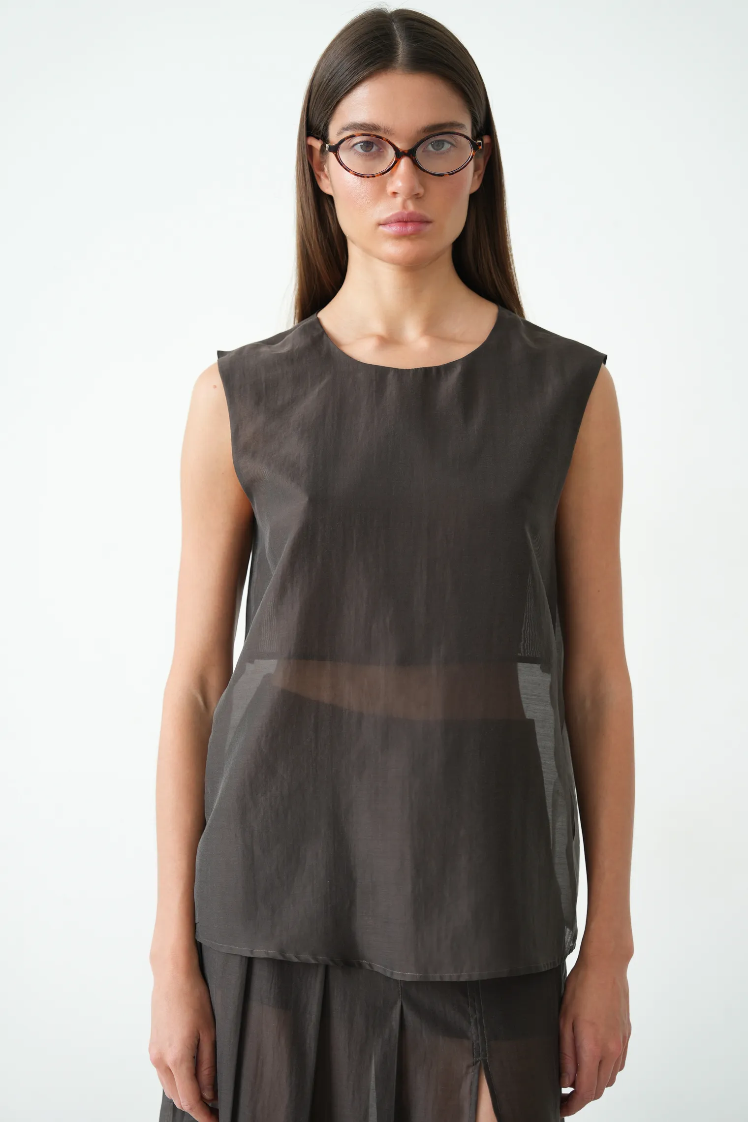 Топ из прозрачной ткани цвета горький шоколад фото 1