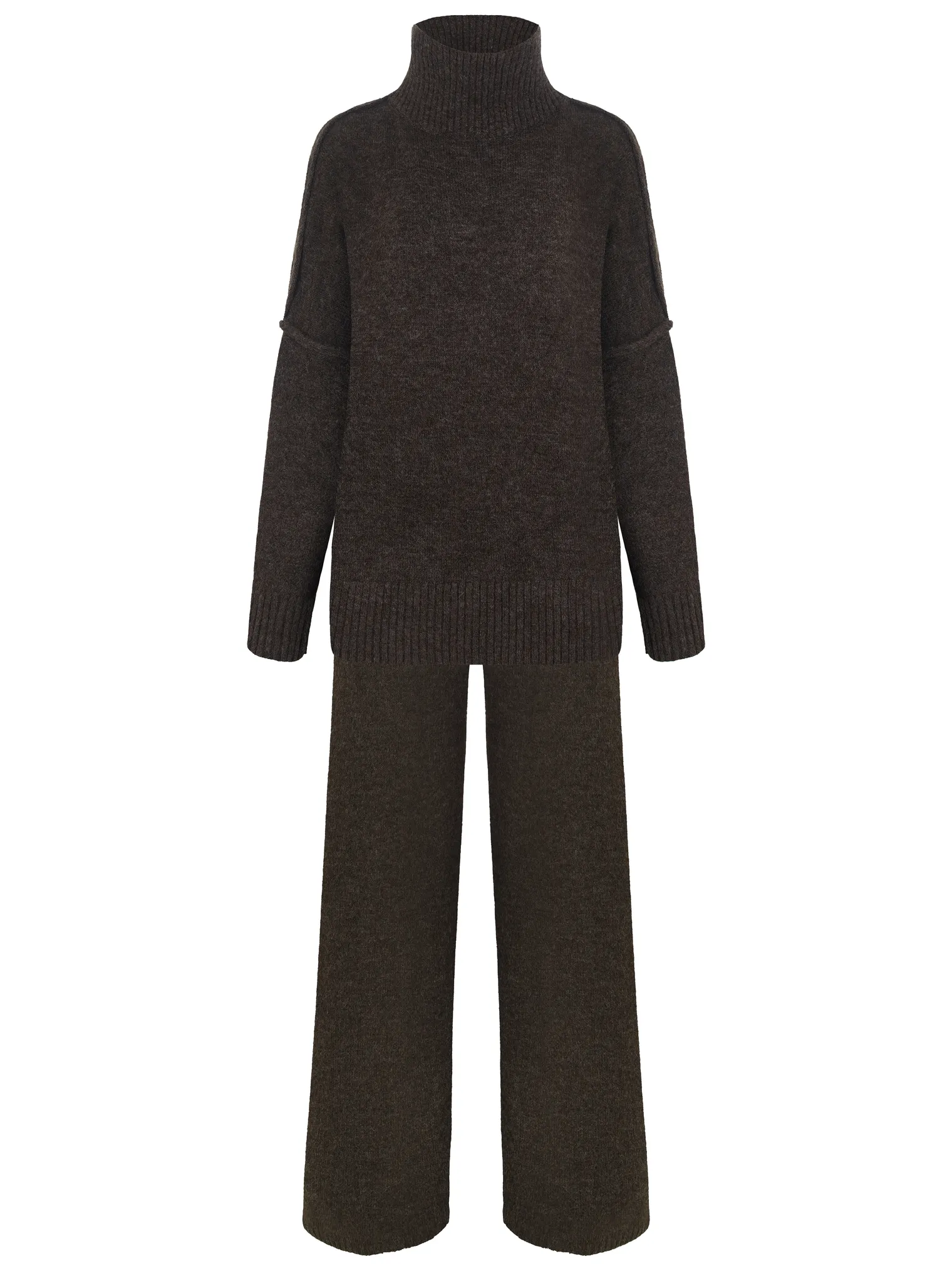 Комплект: джемпер, брюки шоколадного цвета фото 1