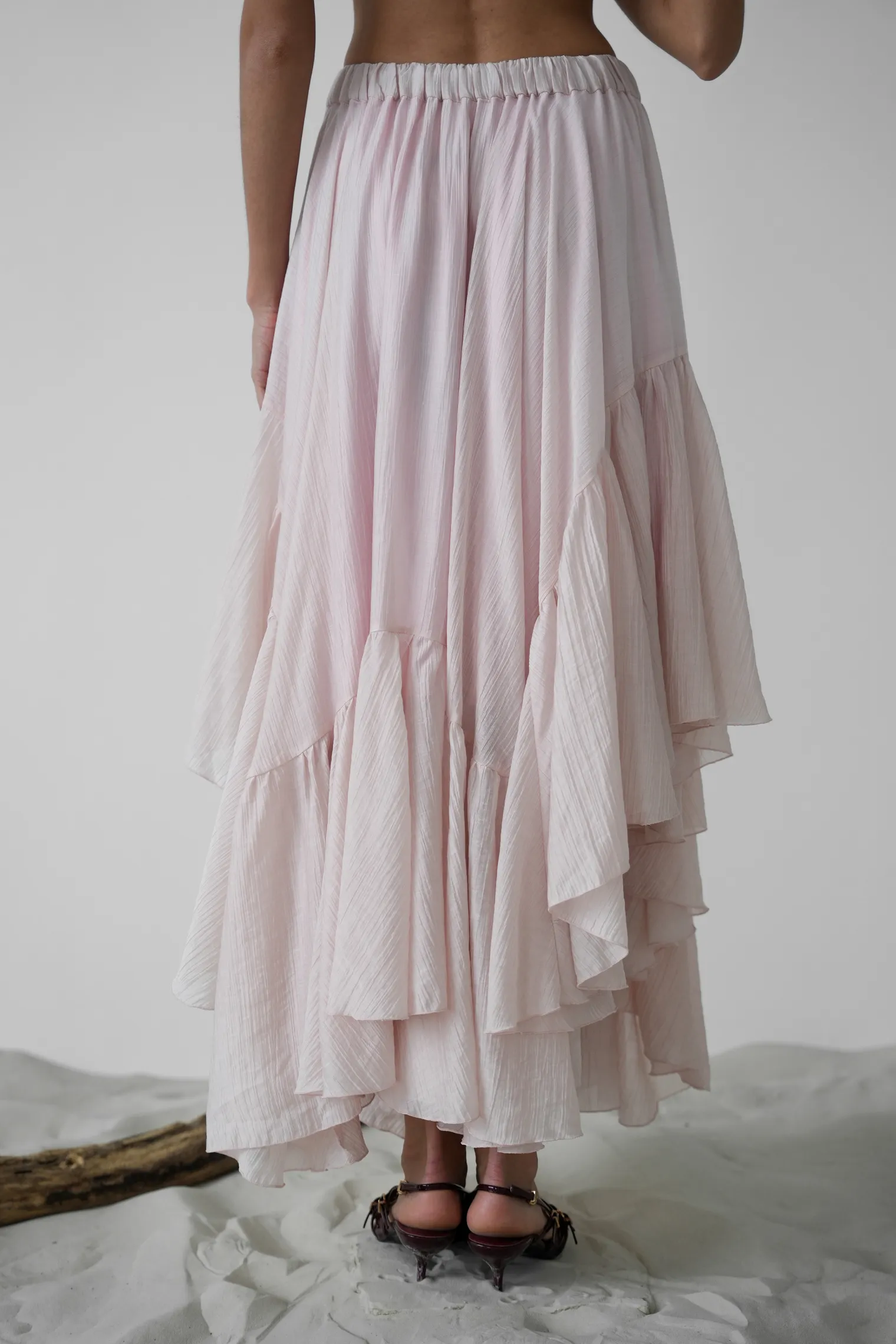 Юбка миди с воланами пыльно-розового цвета фото 4