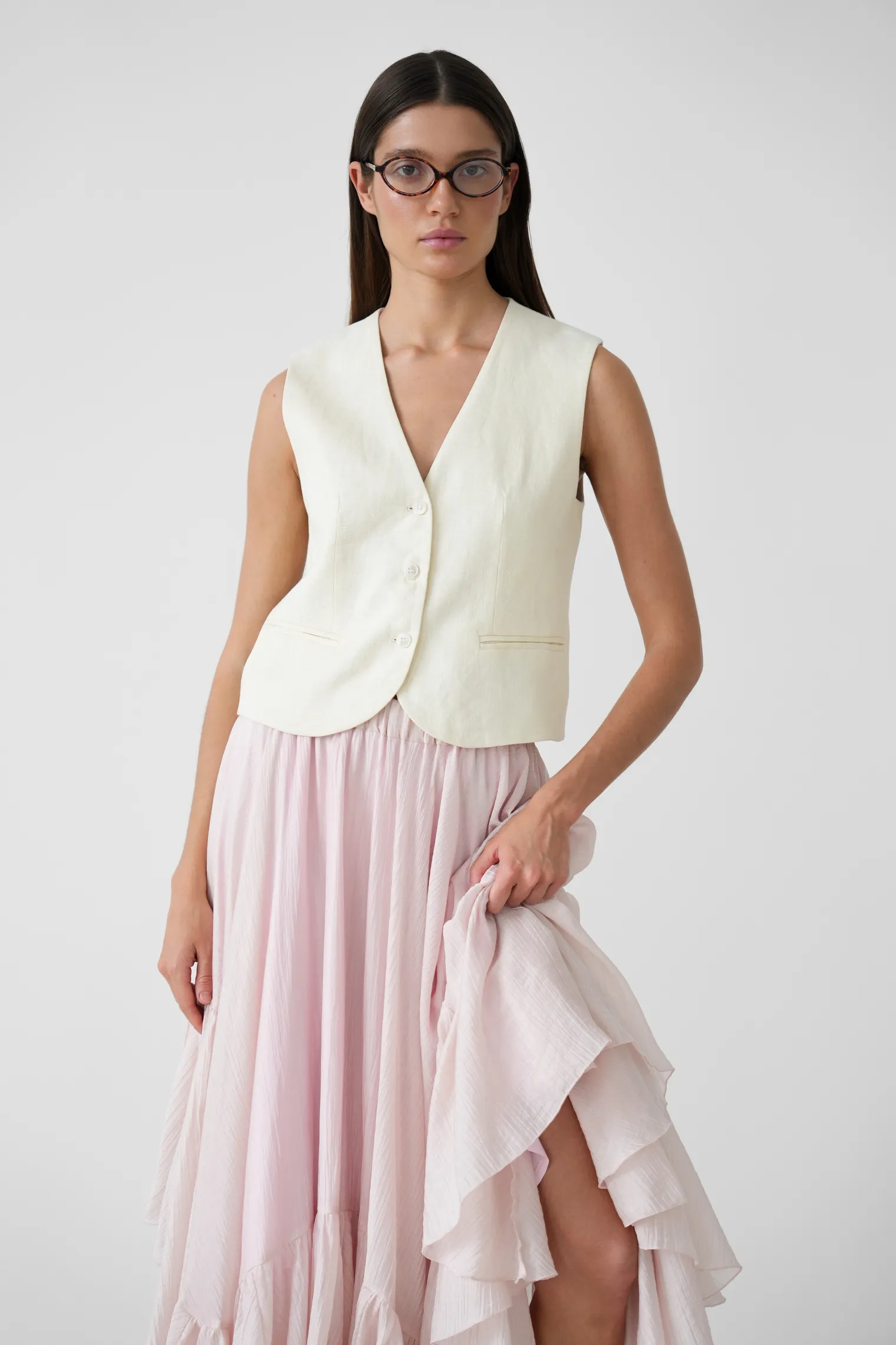 Юбка миди с воланами пыльно-розового цвета фото 5