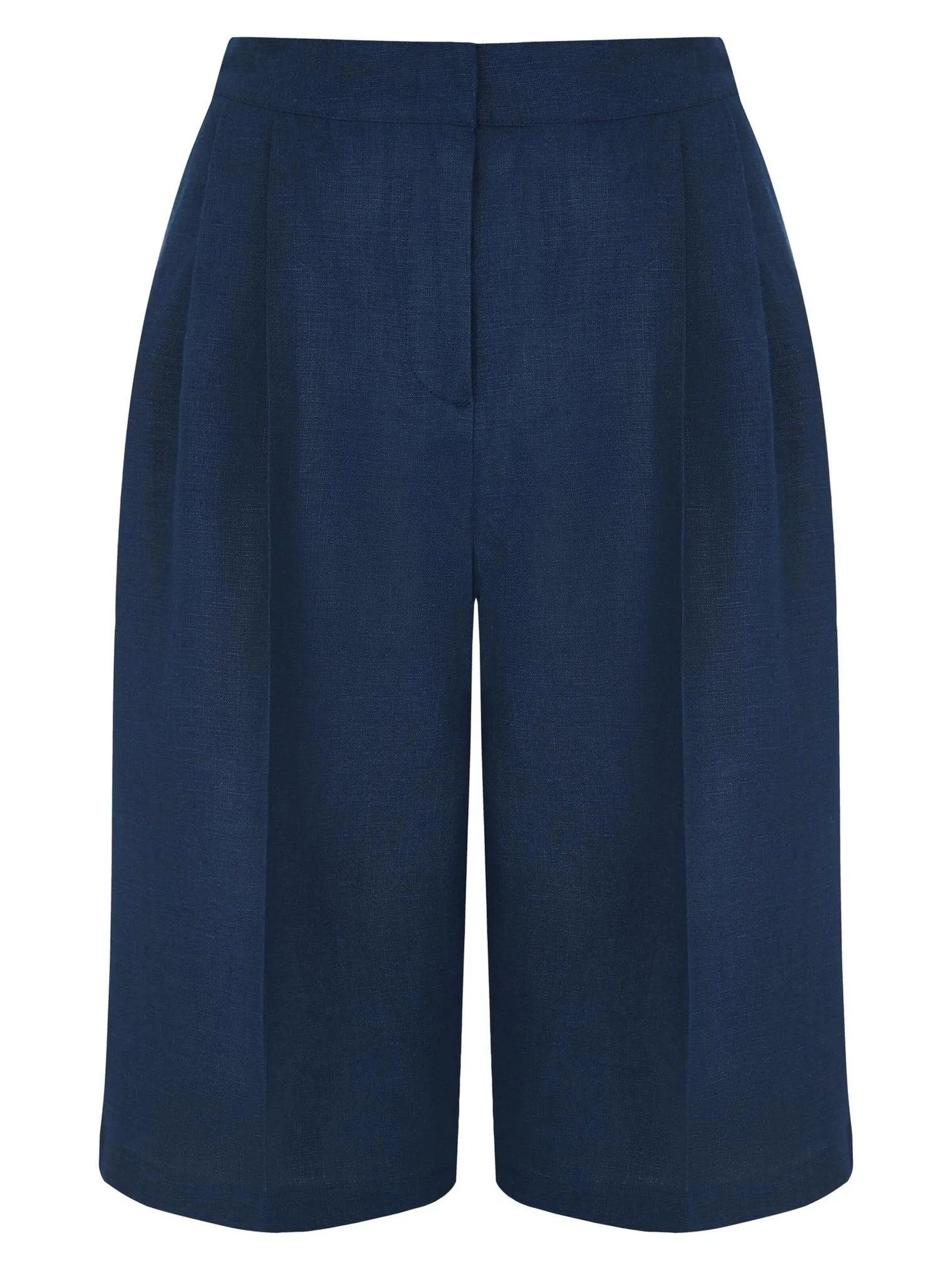 Бермуды широкого кроя с завышенной талией со складками синего цвета фото 8