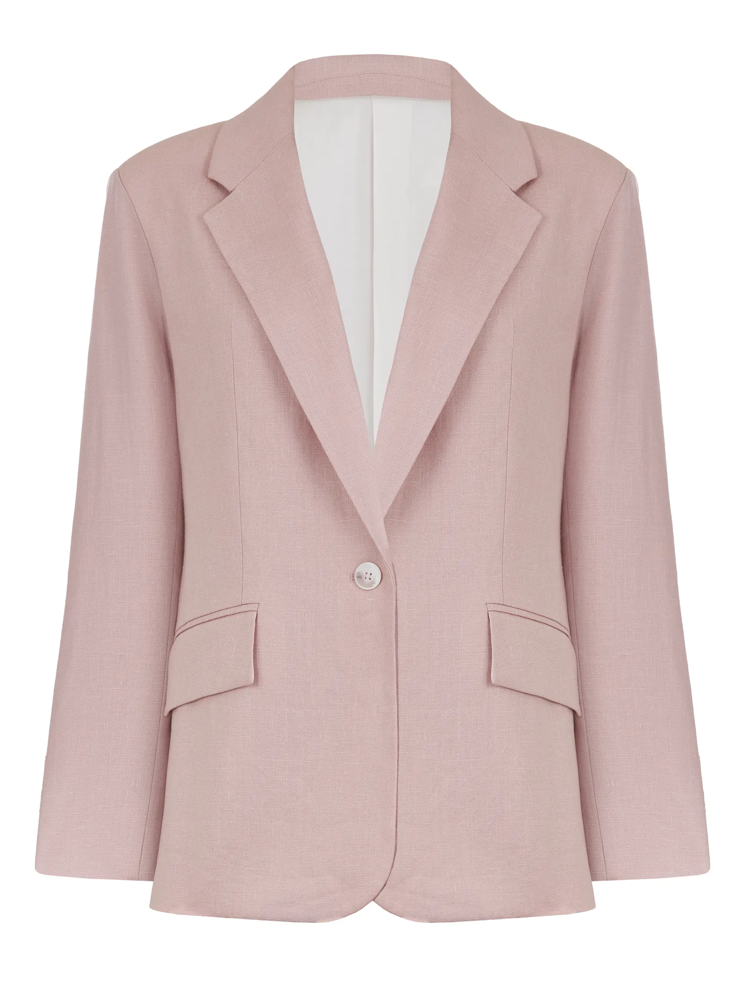 Однобортный жакет свободного кроя изо льна пыльно-розового цвета фото 8