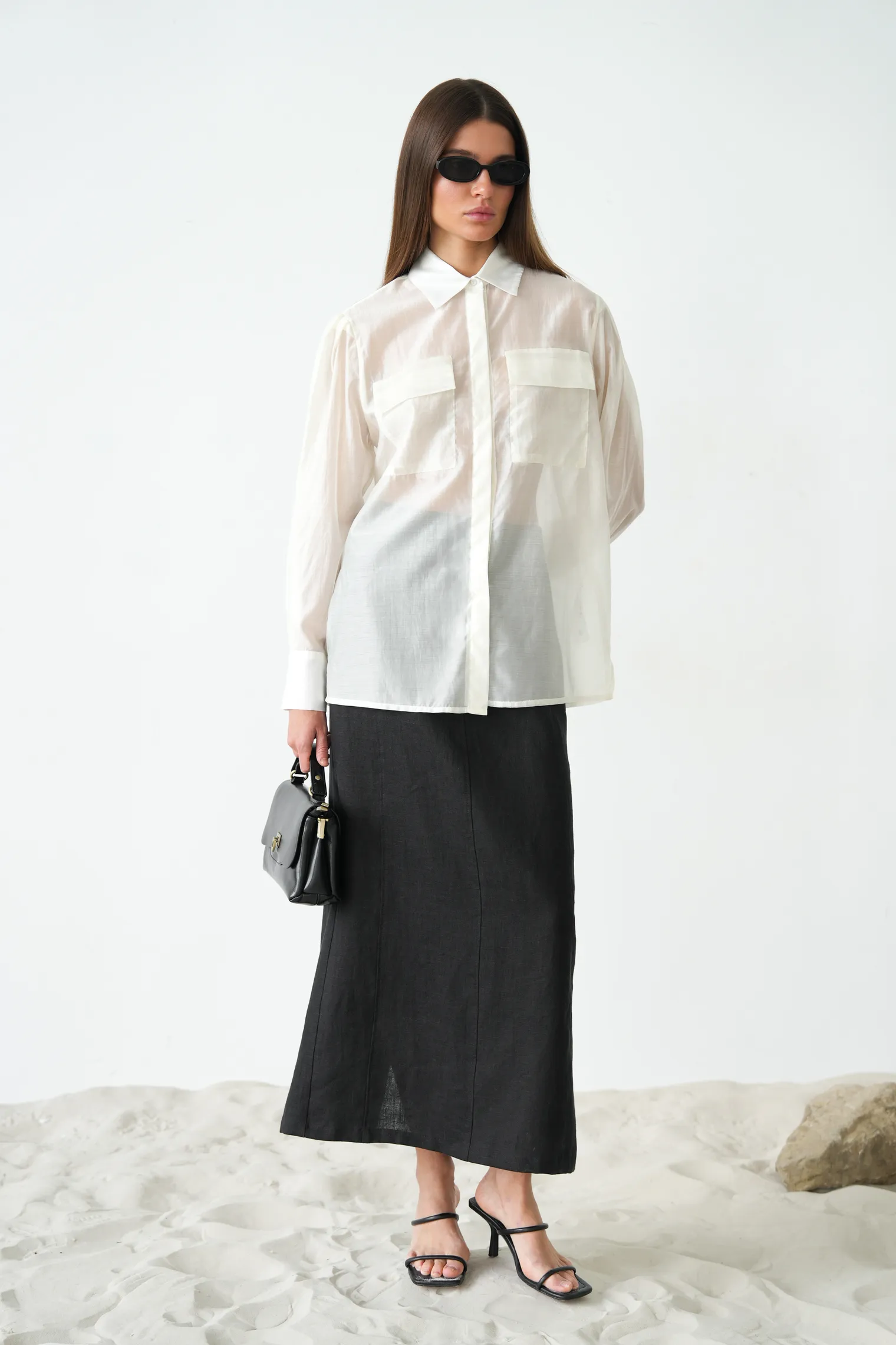 Рубашка из прозрачной ткани молочного цвета фото 5