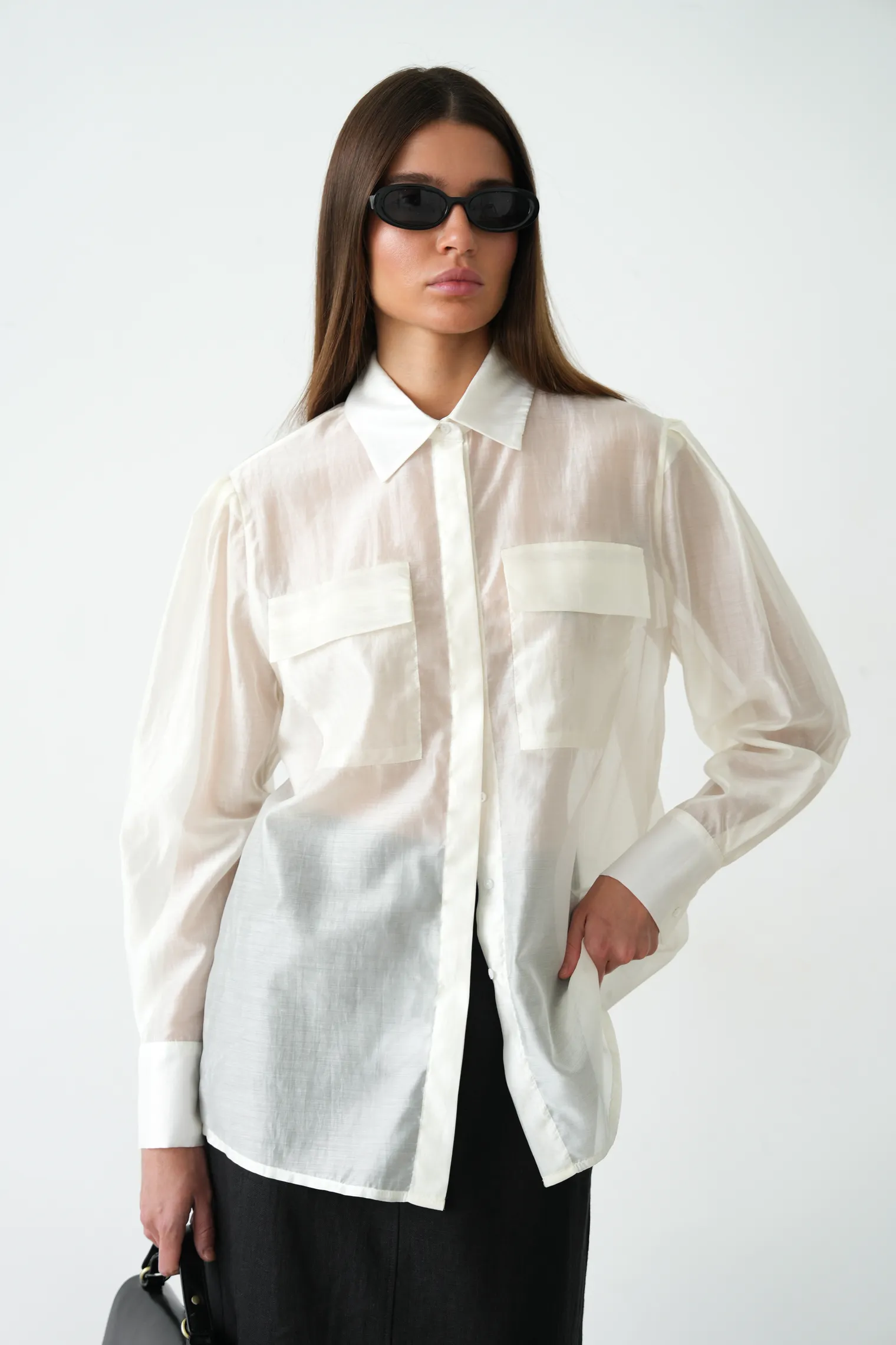 Рубашка из прозрачной ткани молочного цвета фото 1