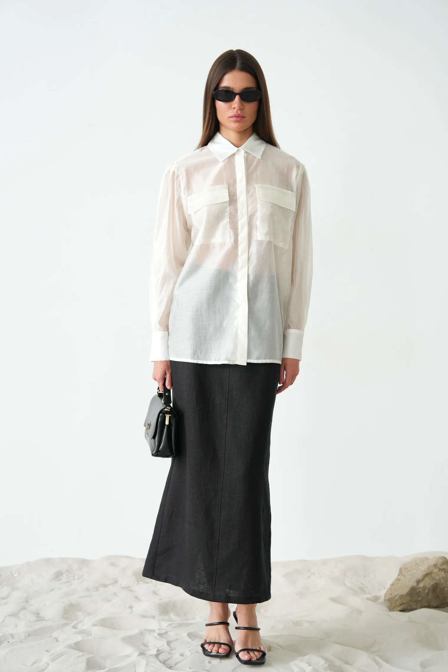 Рубашка из прозрачной ткани молочного цвета фото 3