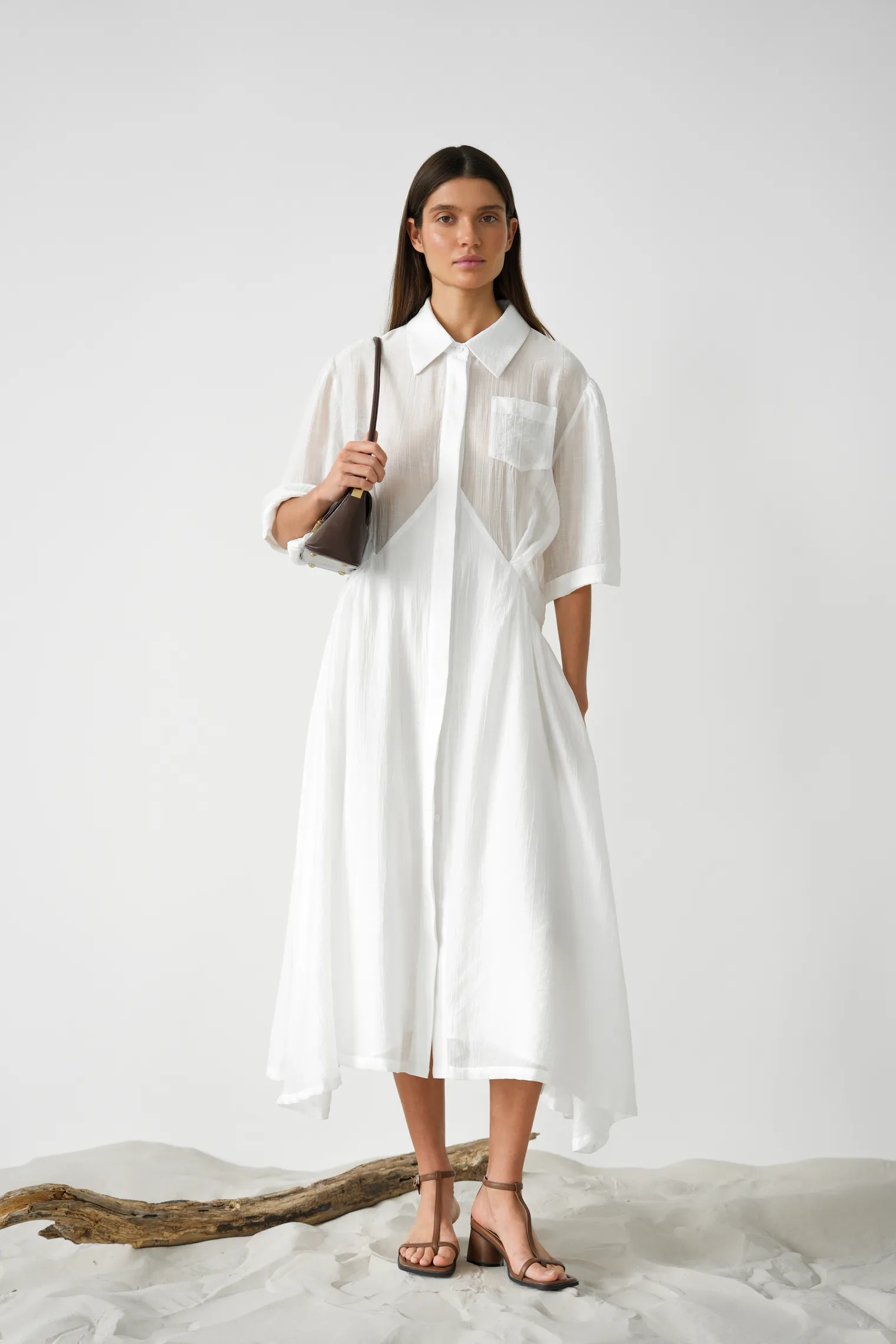 Платье миди из жатой ткани цвета тофу фото 1