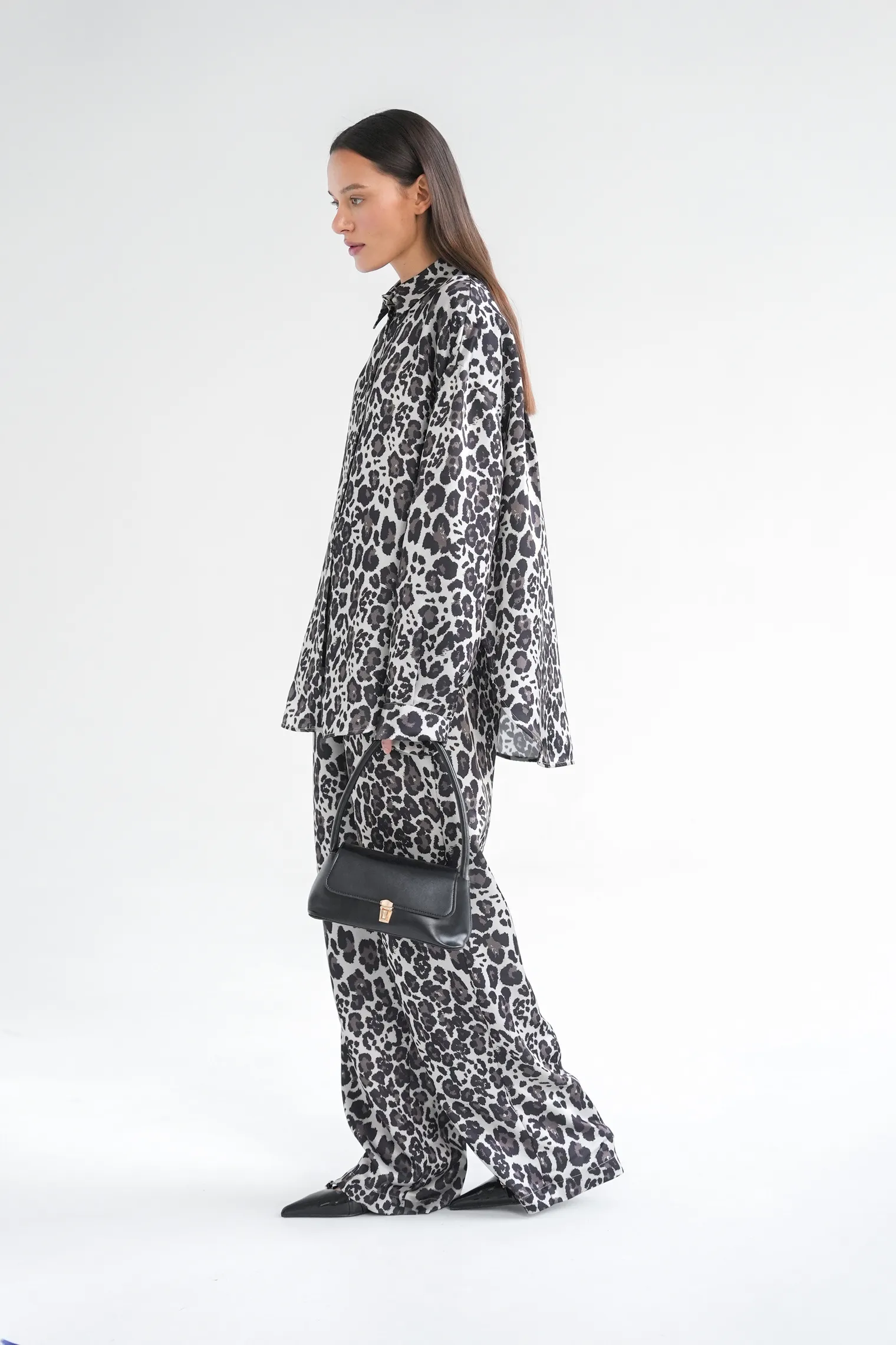 Рубашка свободного кроя с длинным рукавом леопардового цвета фото 8