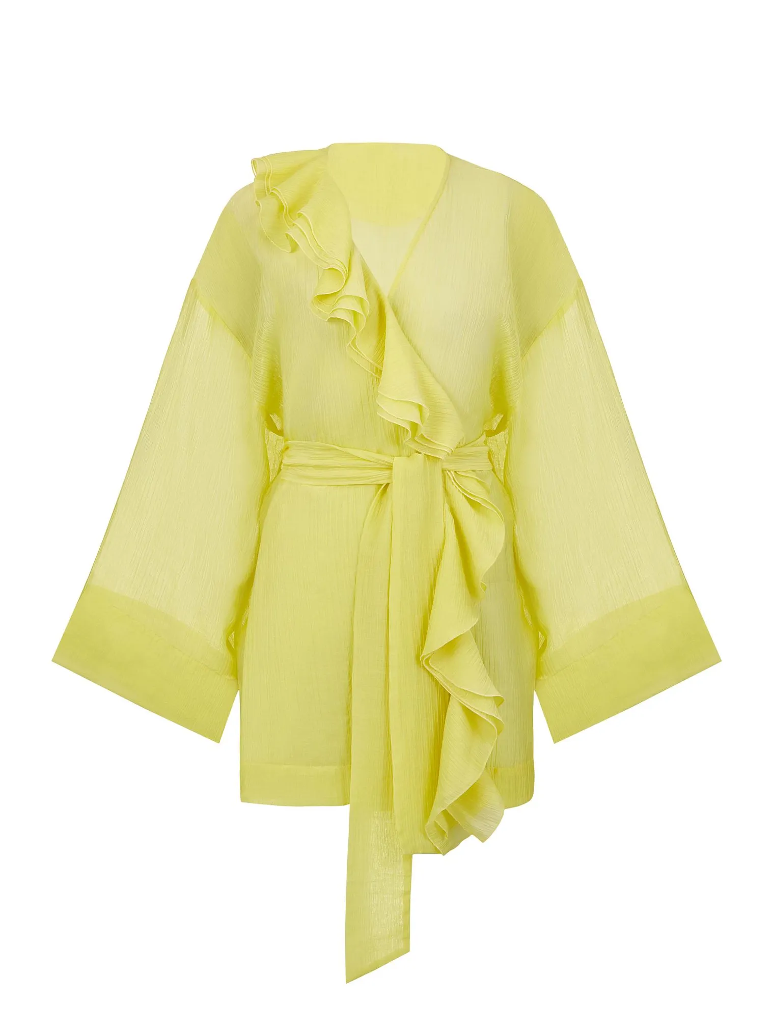Блуза с запахом из жатой ткани цвета молочный лимон фото 10