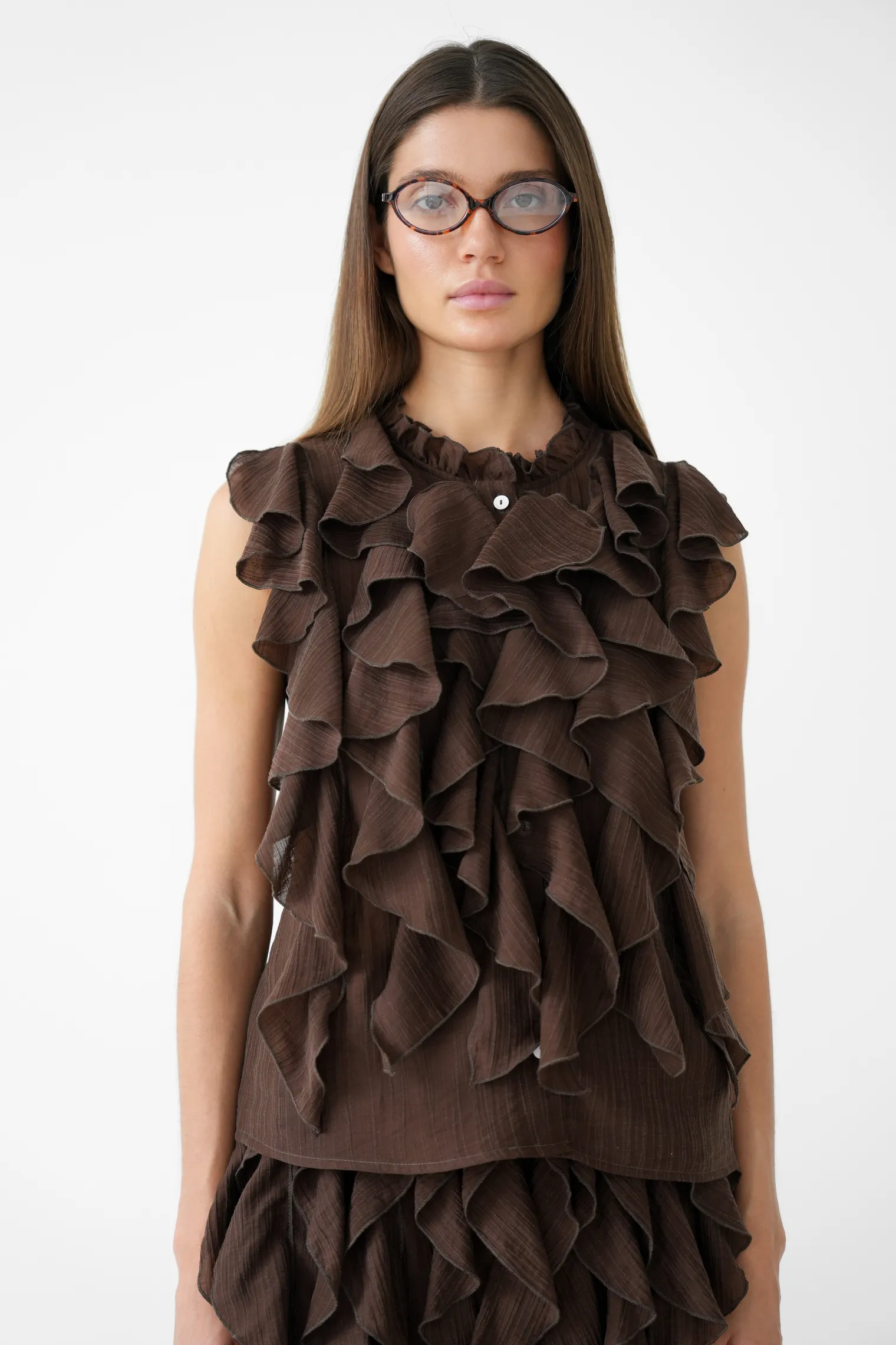 Блуза из жатой ткани цвета горький шоколад фото 1