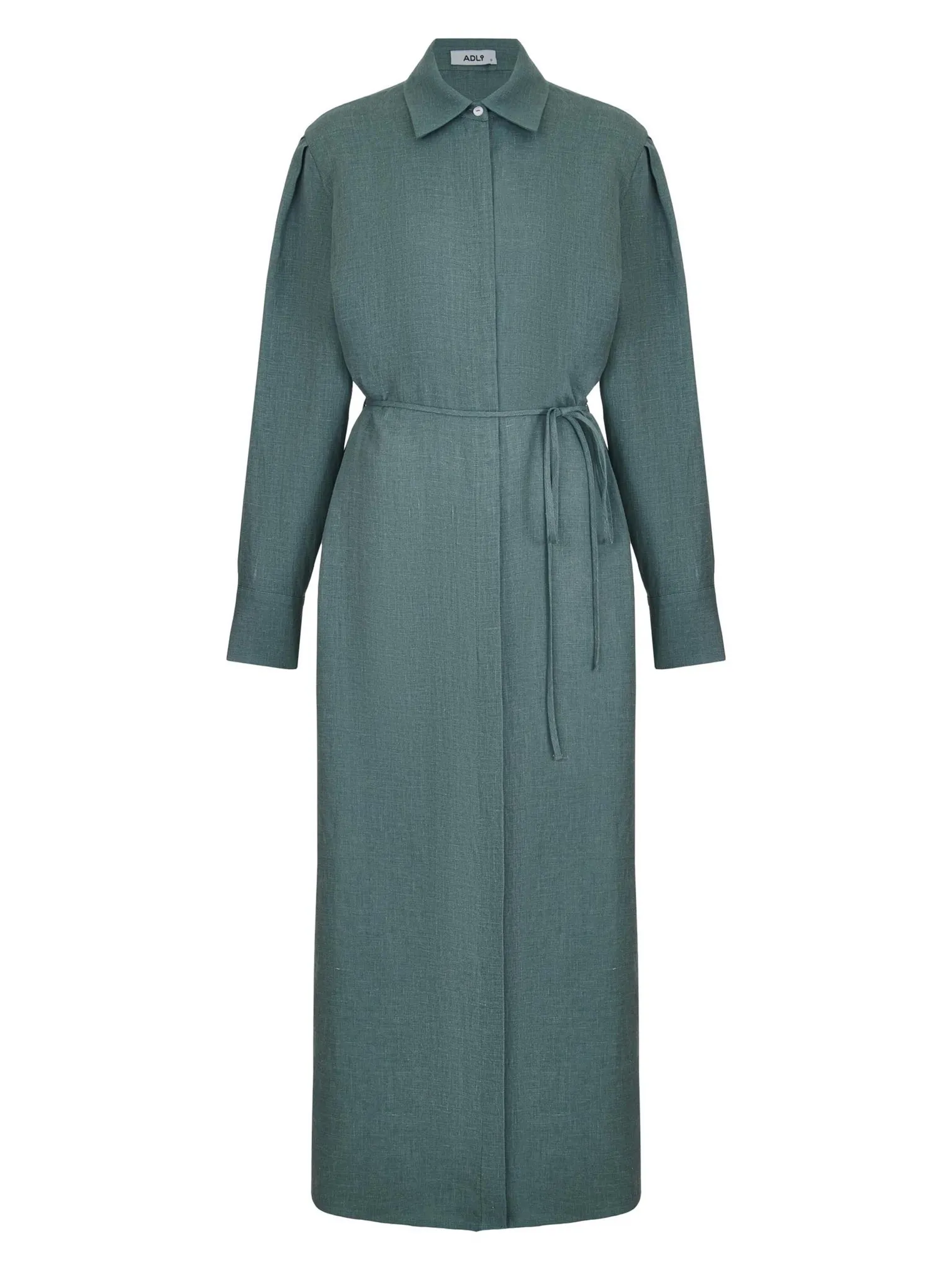 Платье-рубашка изо льна в цвете голубая ель фото 10