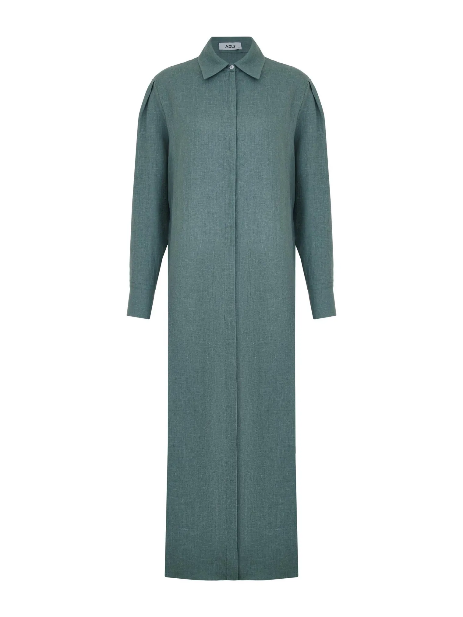 Платье-рубашка изо льна в цвете голубая ель фото 9