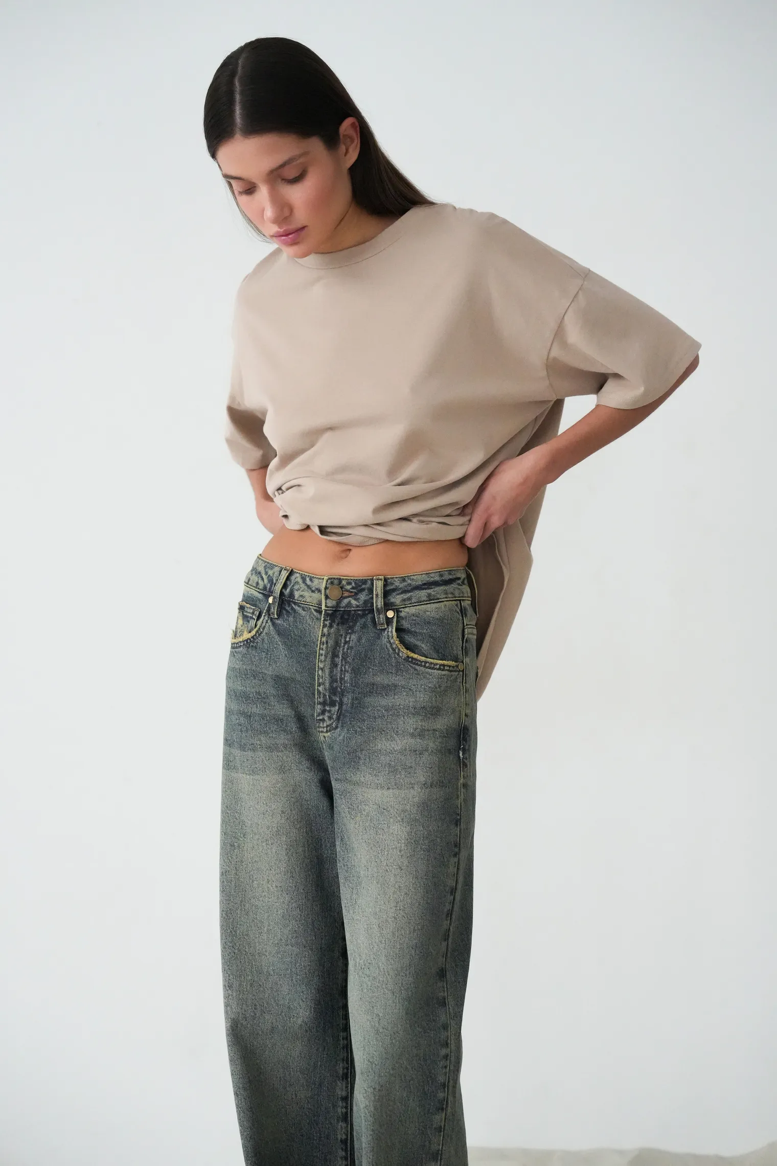 Джинсы свободного кроя в винтажном стиле синего цвета фото 3