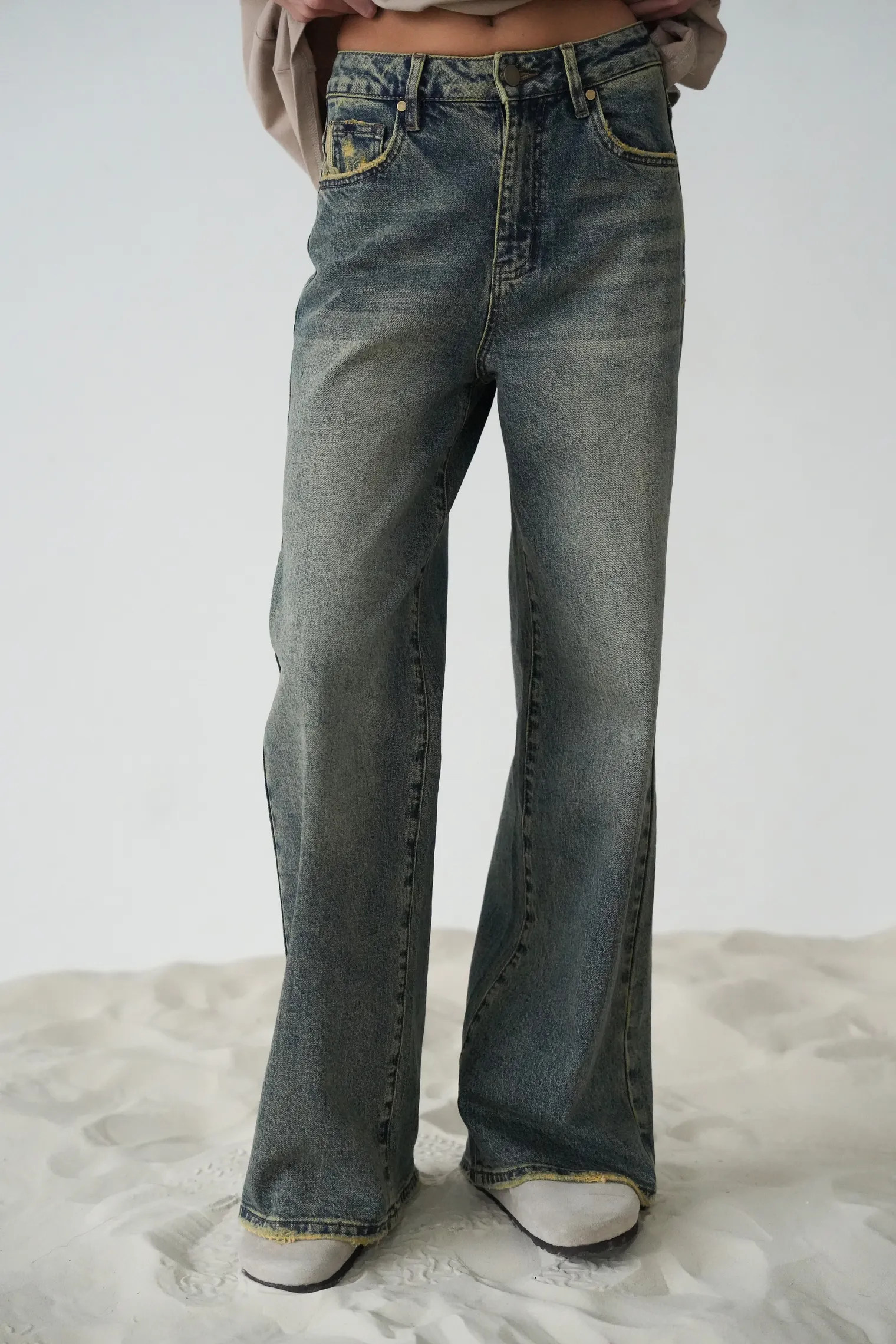 Джинсы свободного кроя в винтажном стиле синего цвета фото 6
