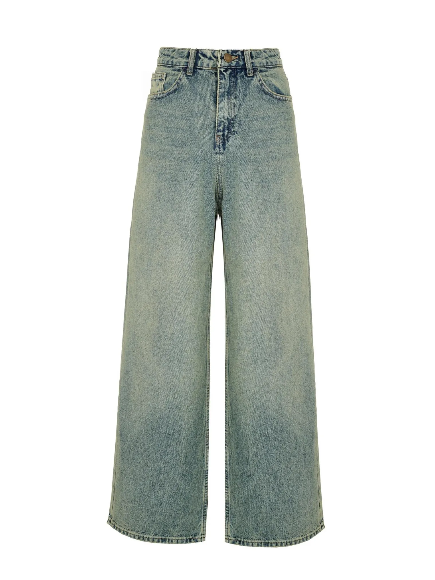 Джинсы свободного кроя в винтажном стиле голубого цвета фото 8