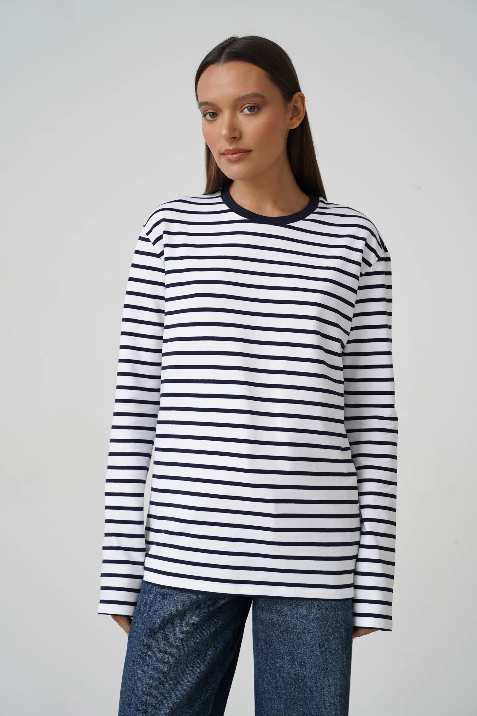 Лонгслив свободного кроя цвет белый/синий в полоску фото 7