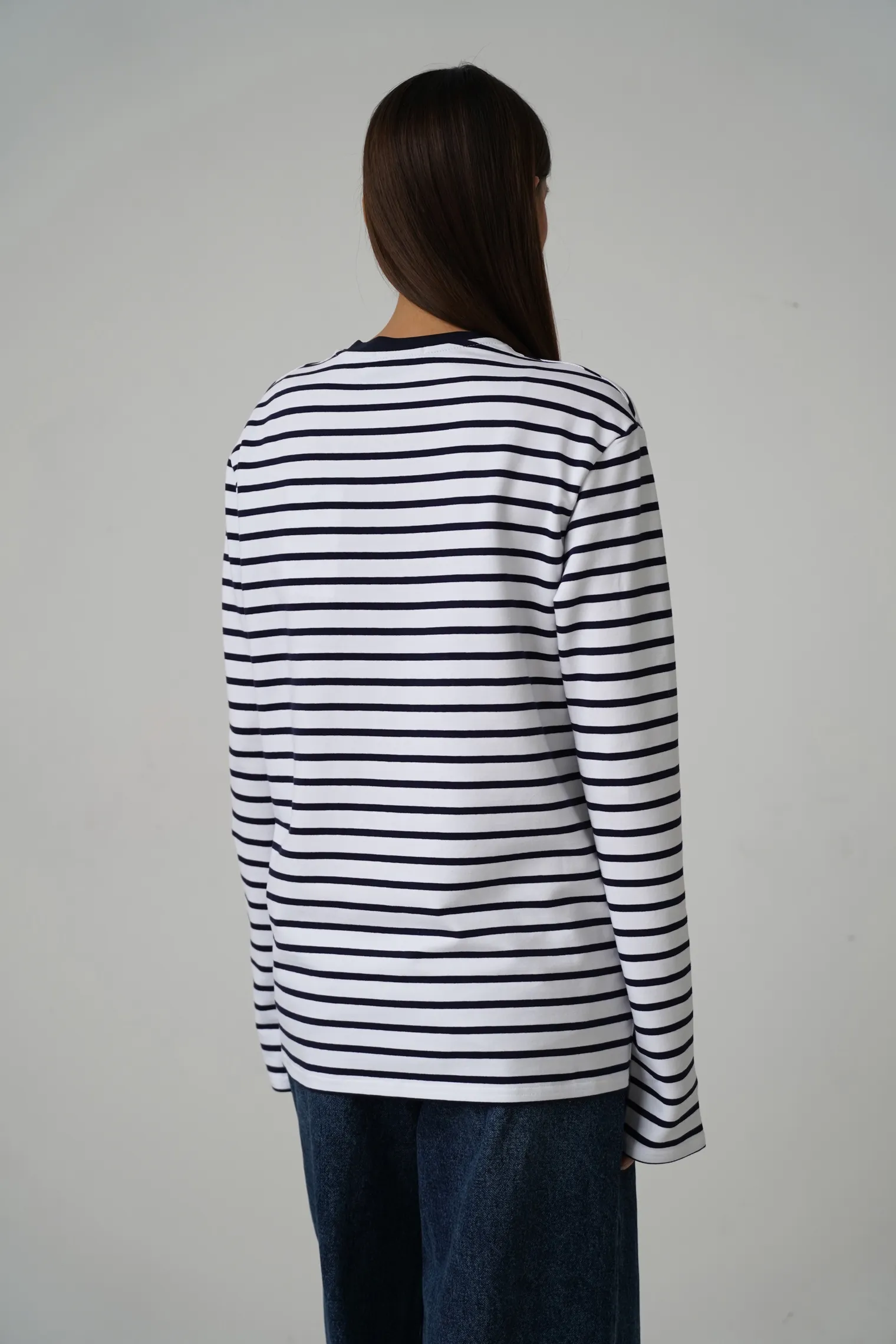 Лонгслив свободного кроя цвет белый/синий в полоску фото 4