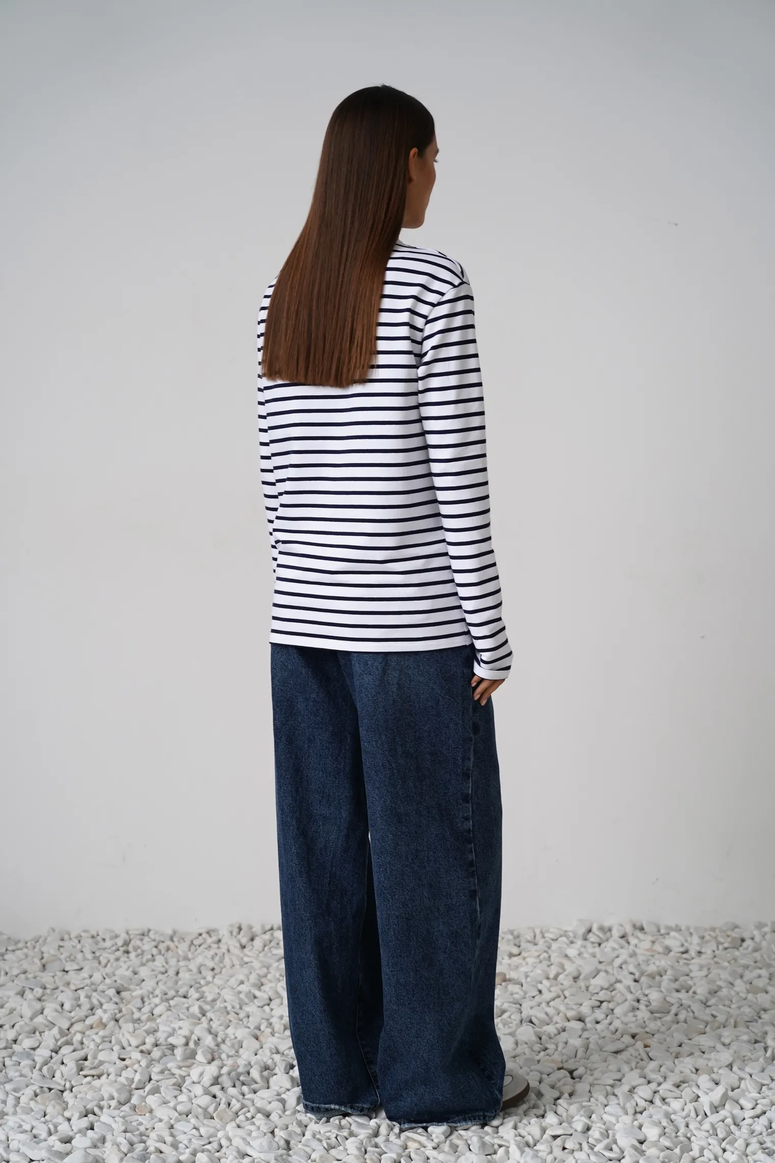 Лонгслив свободного кроя цвет белый/синий в полоску фото 6