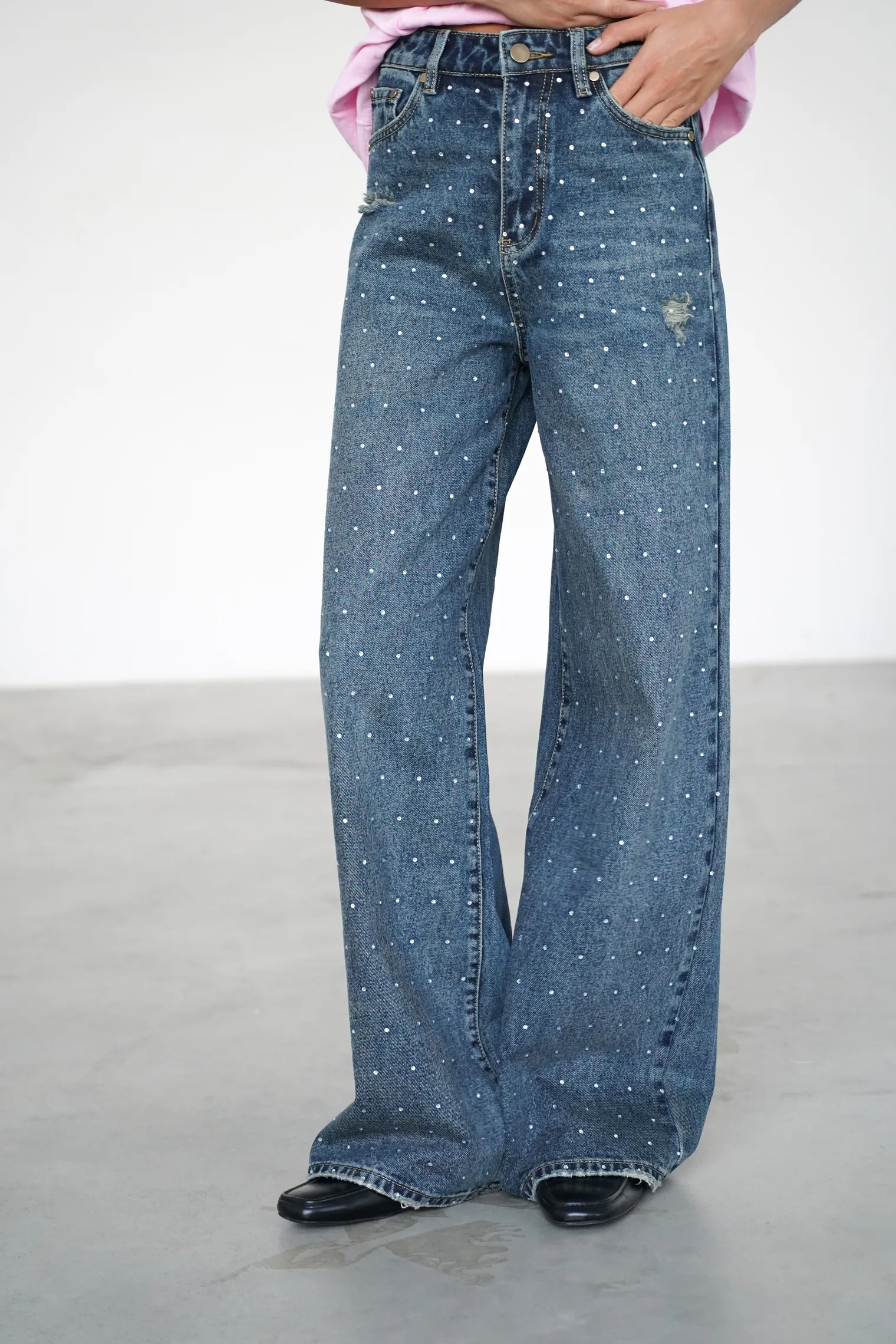 Джинсы свободного кроя в винтажном стиле синего цвета фото 3