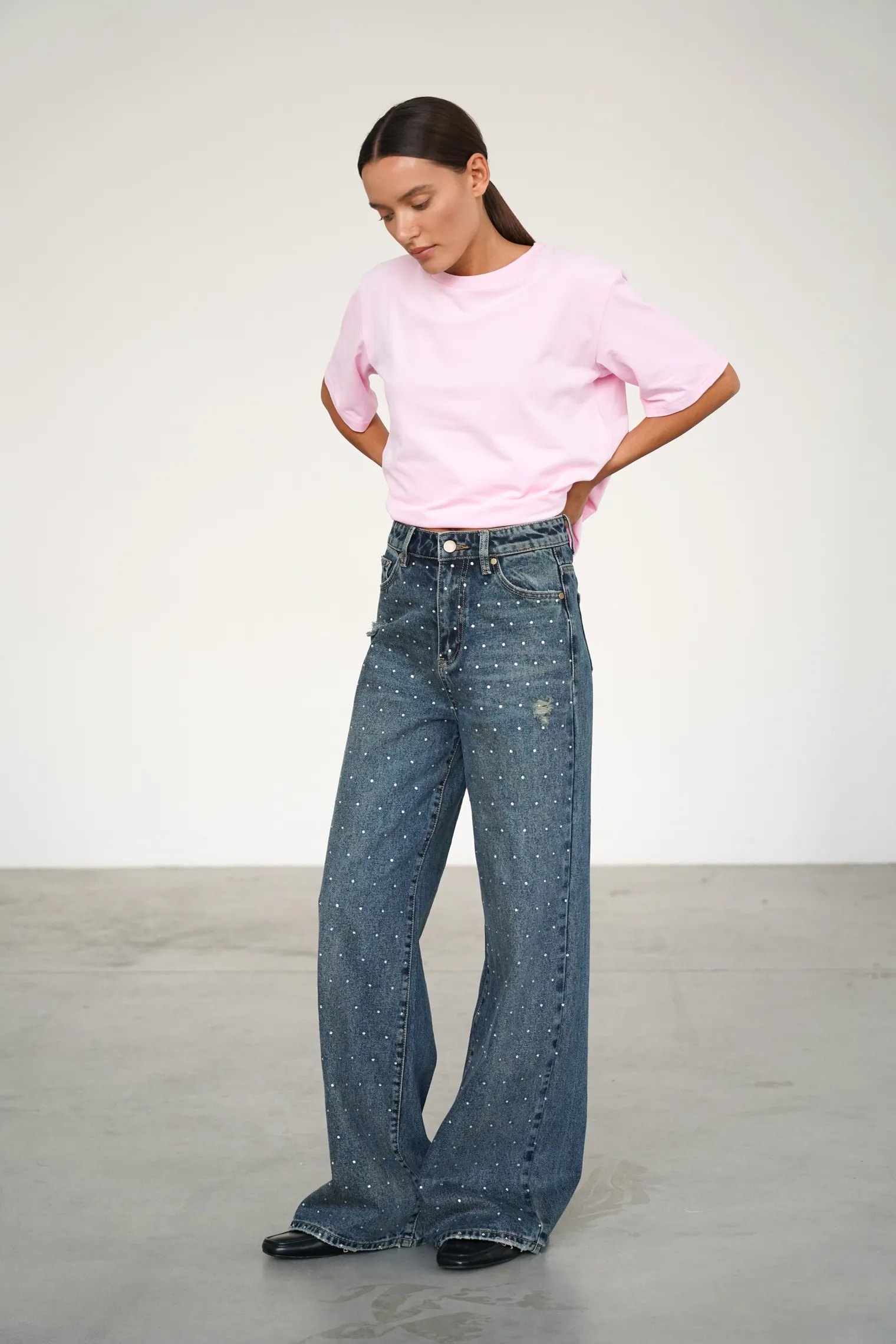 Джинсы свободного кроя в винтажном стиле синего цвета фото 5